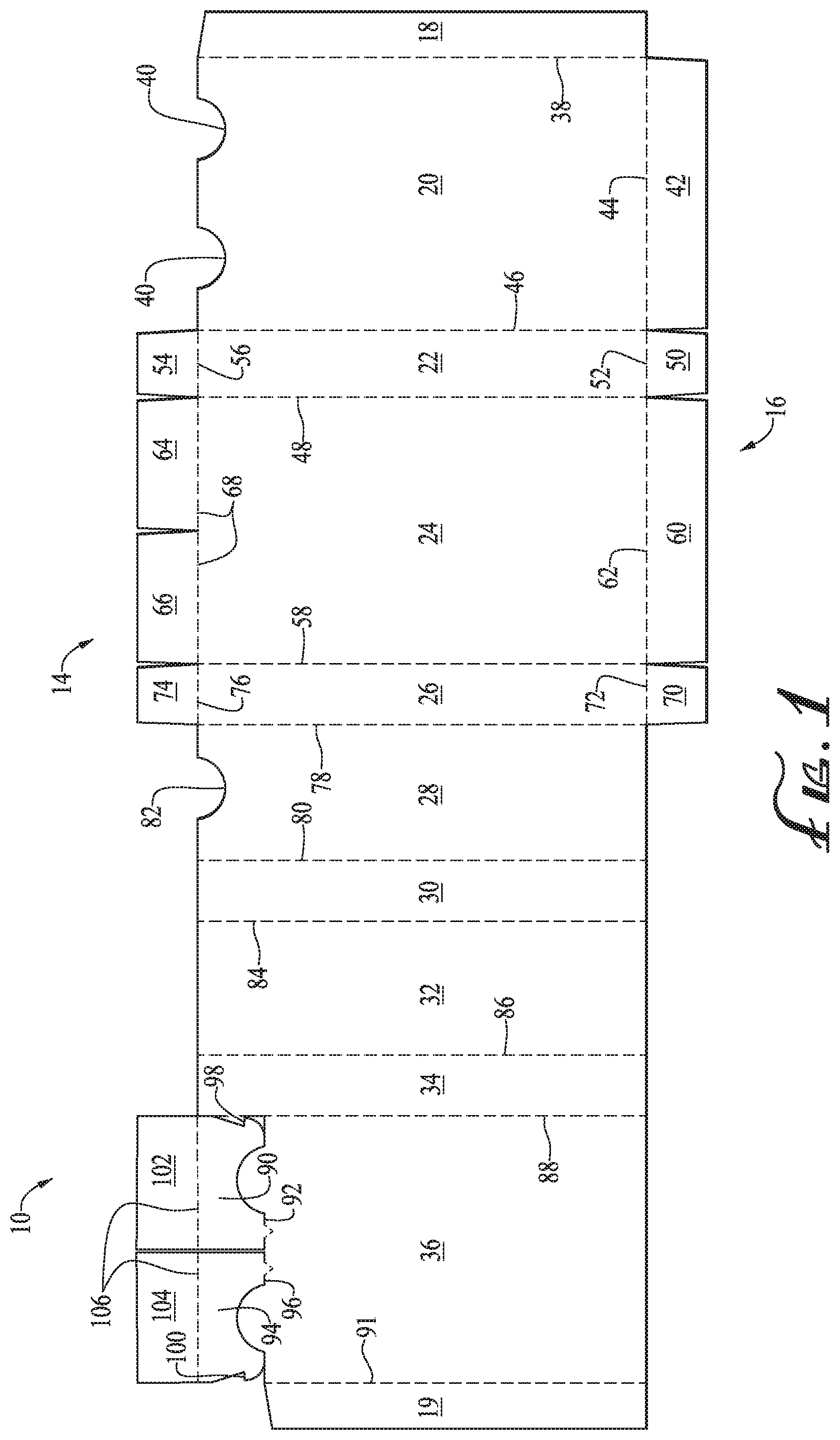 Patent US12098002 — Dual compartment dispensing box with top slide openings — Figure 1