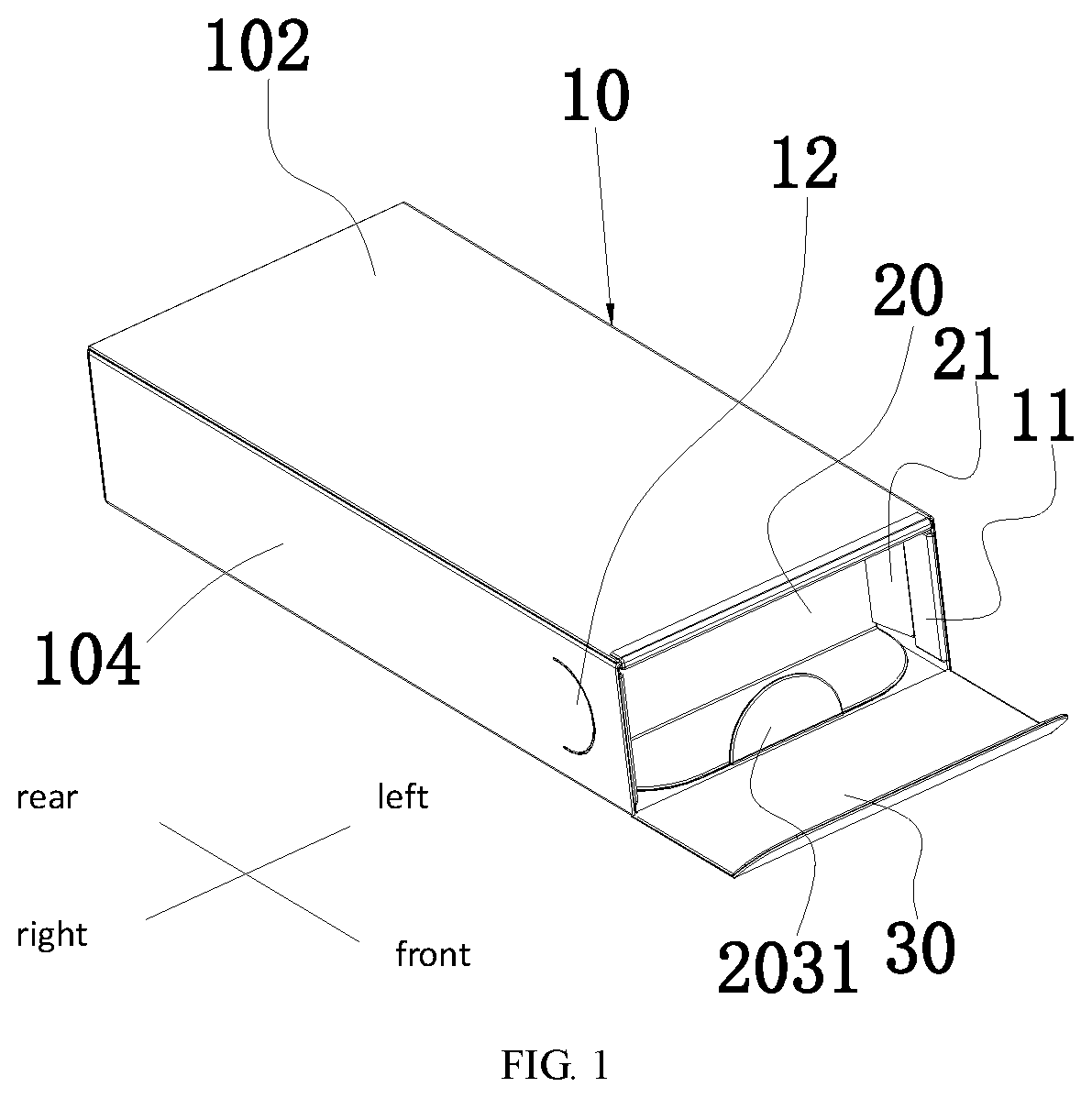 Patent US12098003 — One-piece carton with child-resistant function — Figure 1