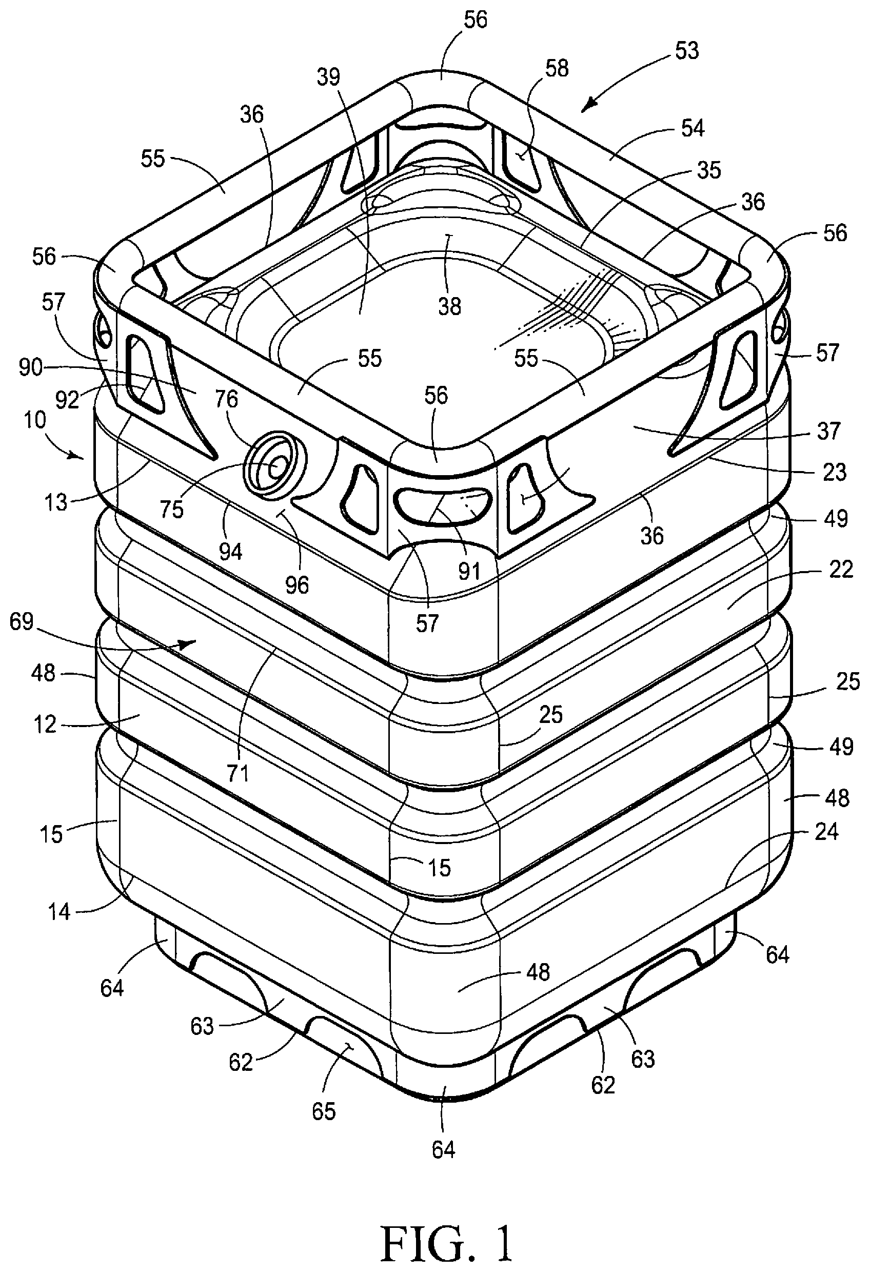 Patent US12098010 — Container for storing, transporting and dispensing a beverage — Figure 1