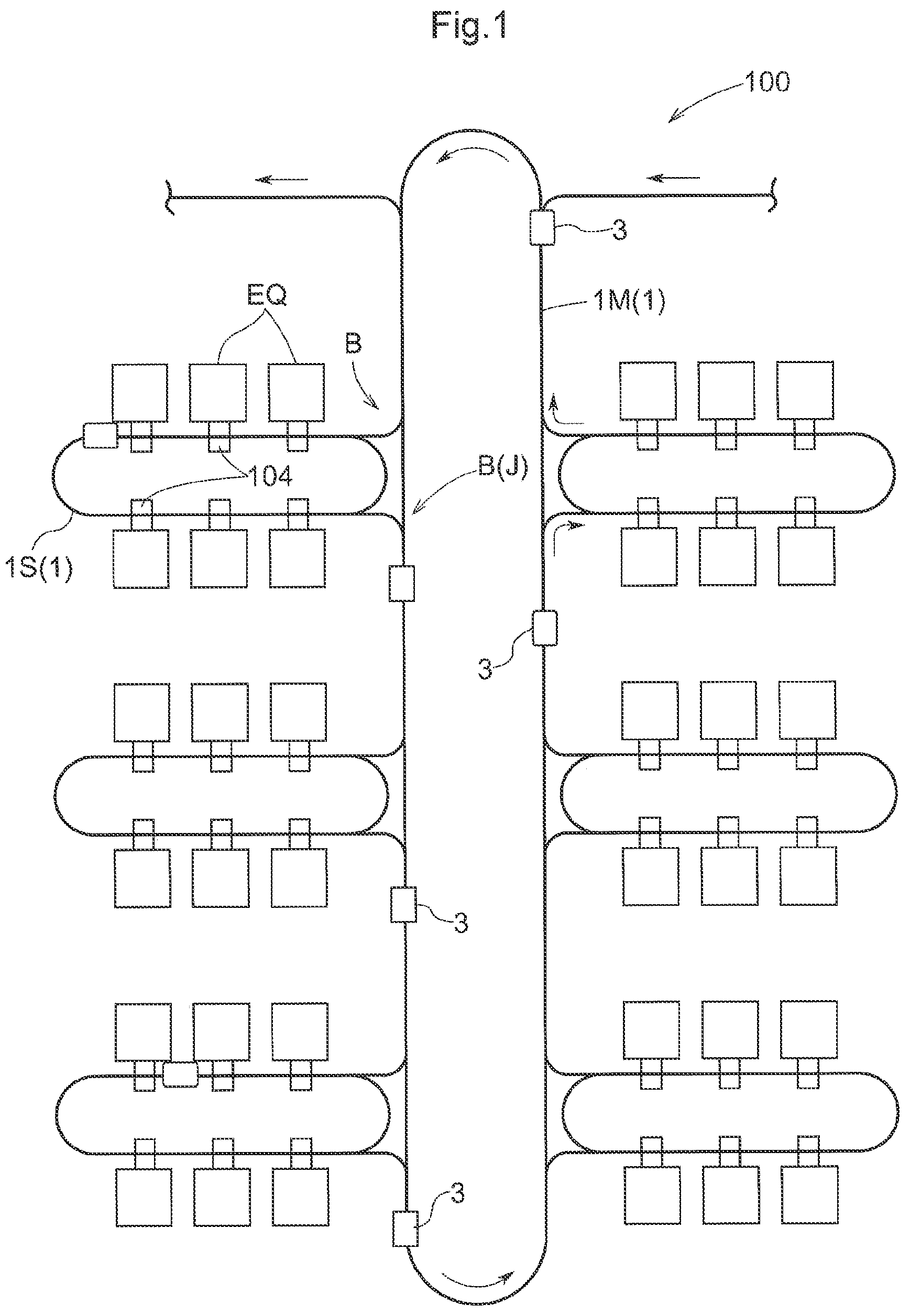 Patent US12098028 Figure 1 – Article transport facility