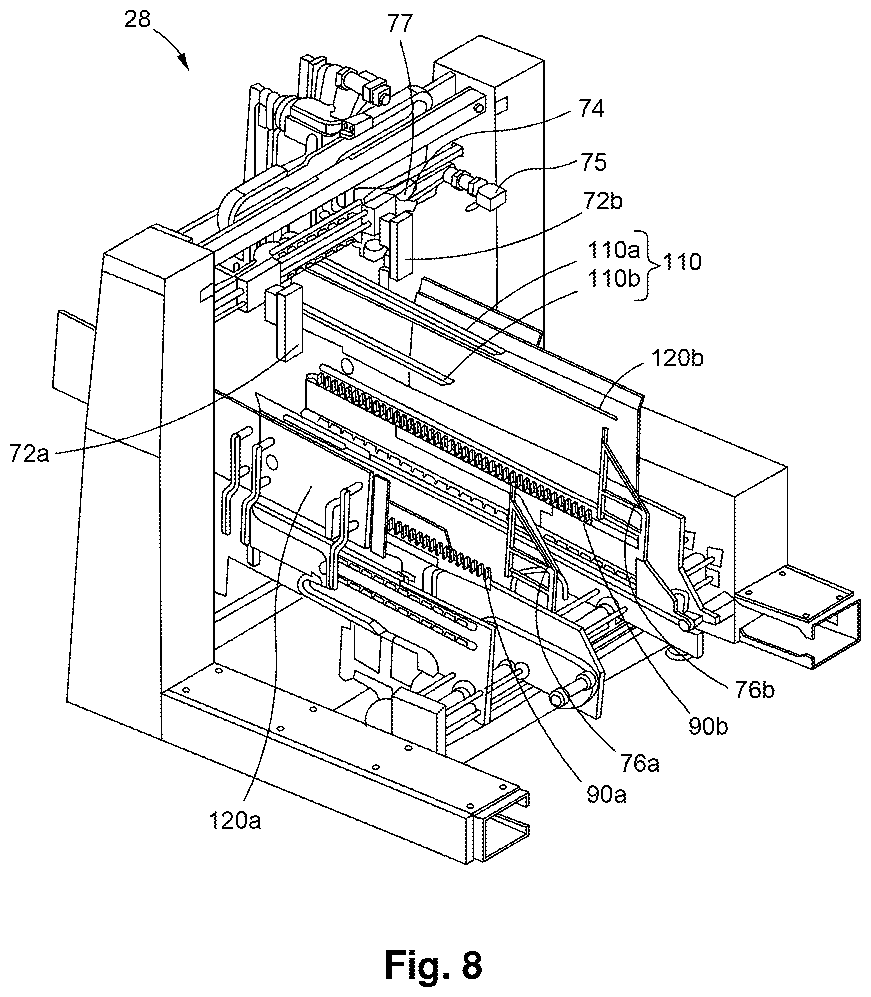 Patent US12098045 Figure 9 – Stacker module for a converting machine
