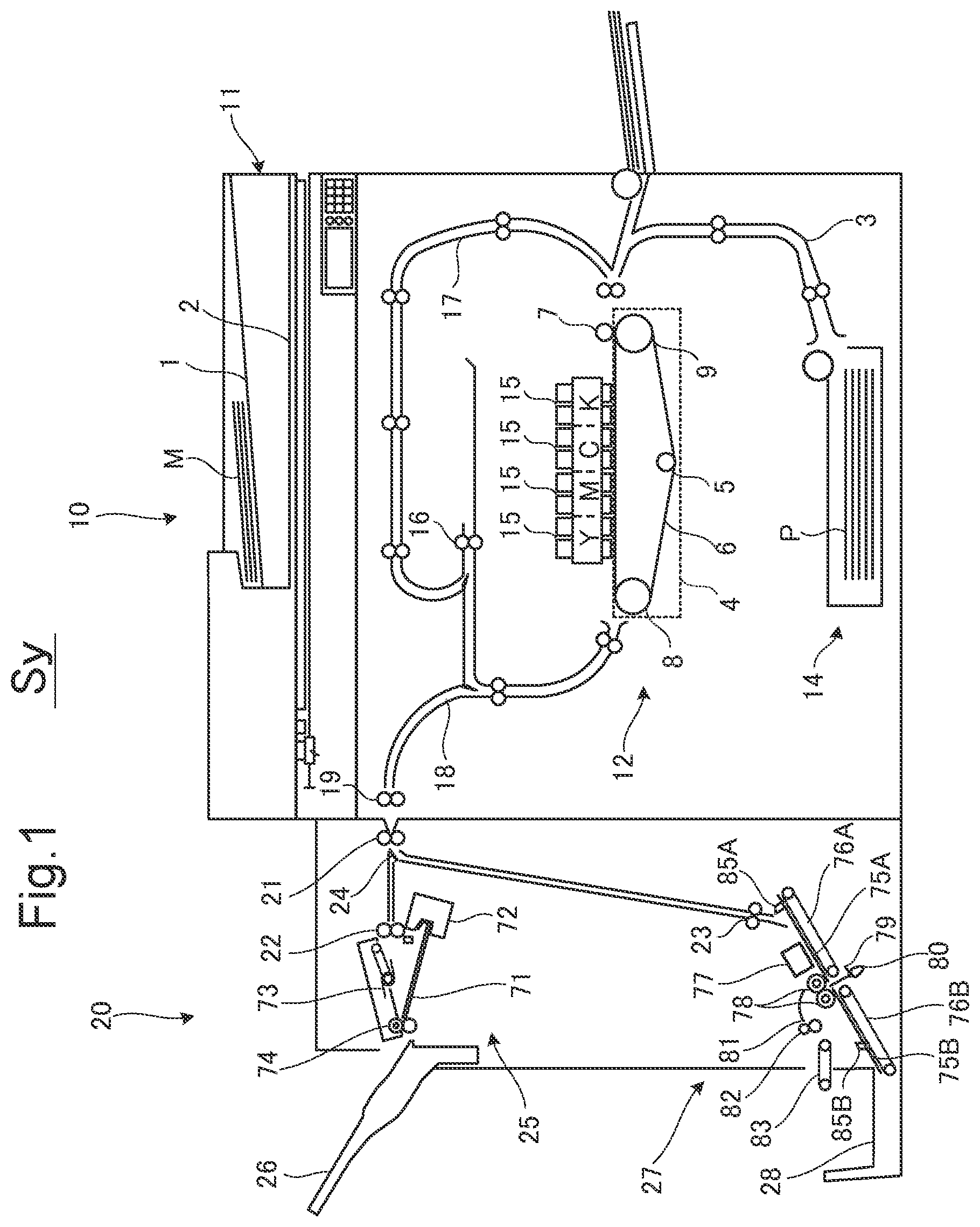 Patent US12098053 — Postprocessing device that controls rotation of pair of folding rollers according to status of sheet — Figure 1