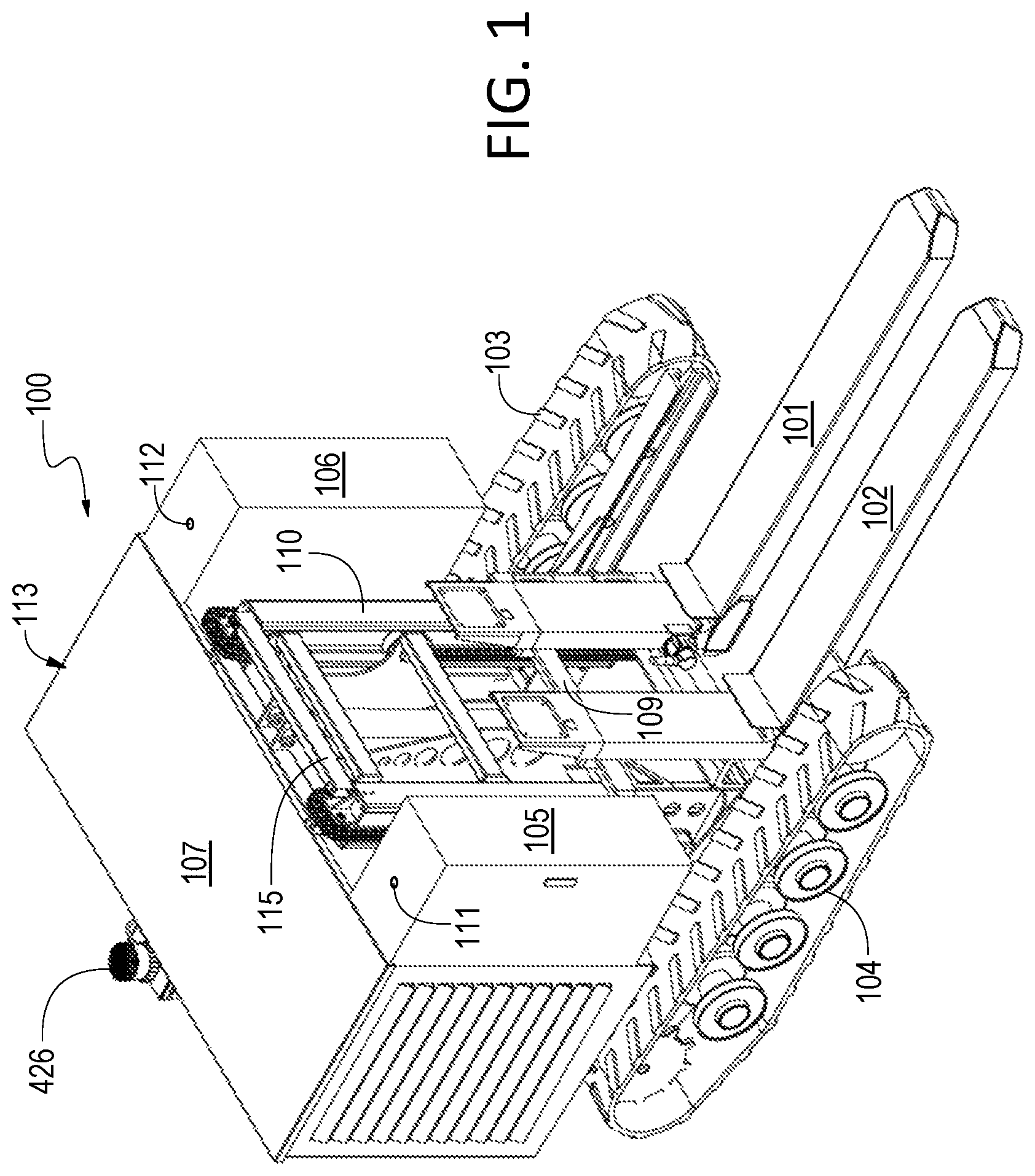 Patent US12098062 Figure 1 – Autonomous robotic cargo system