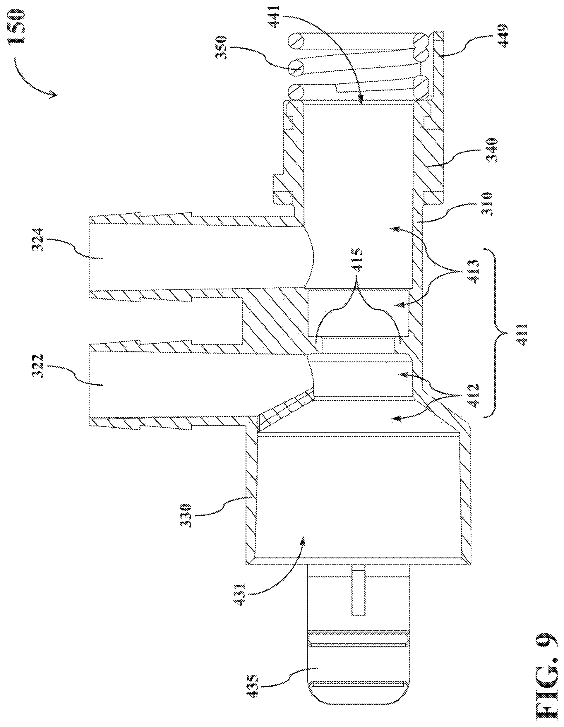 Patent US12098066 Figure 9 – Dual-mode fluid connector having bended plate and rotatable element