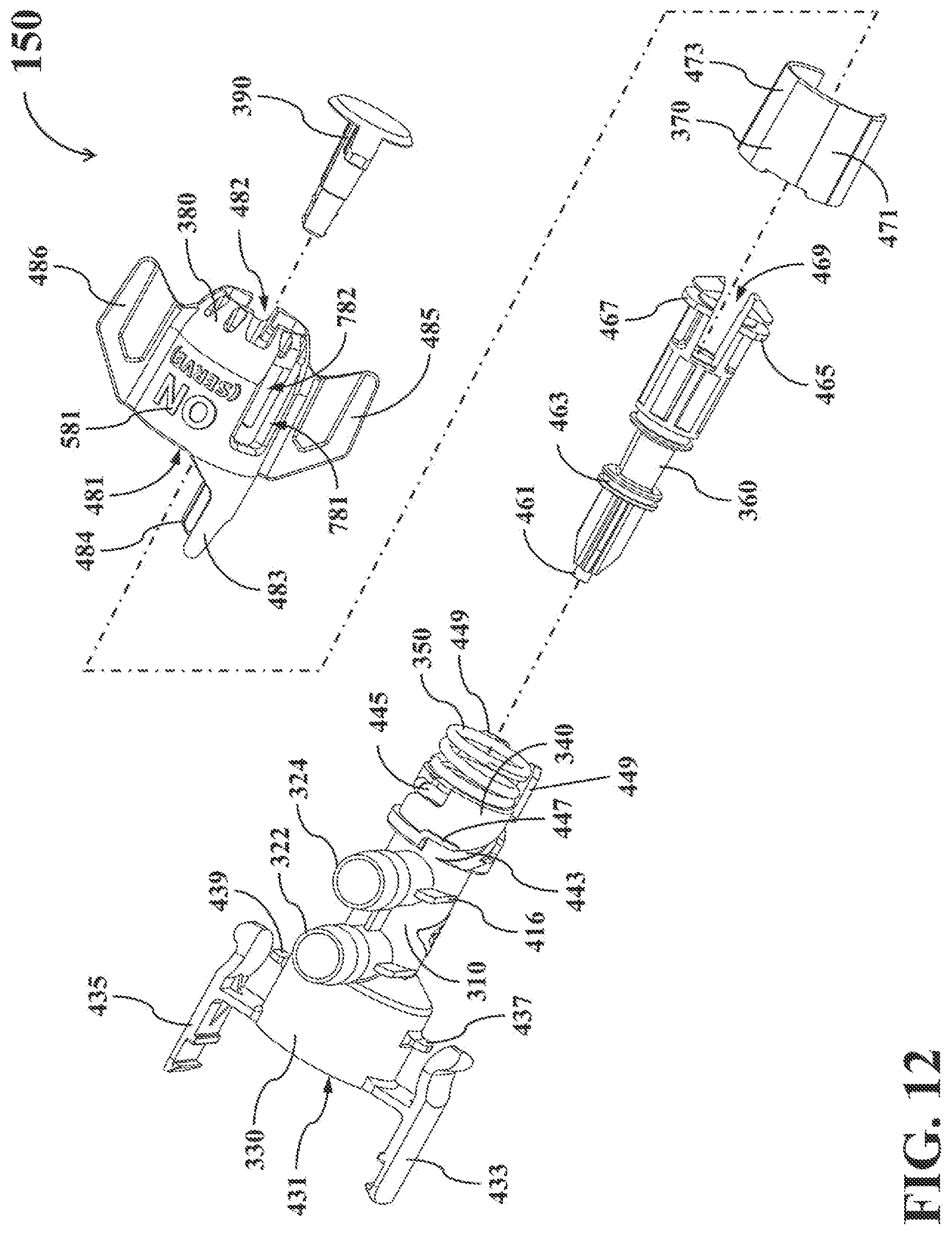 Patent US12098066 Figure 12 – Dual-mode fluid connector having bended plate and rotatable element