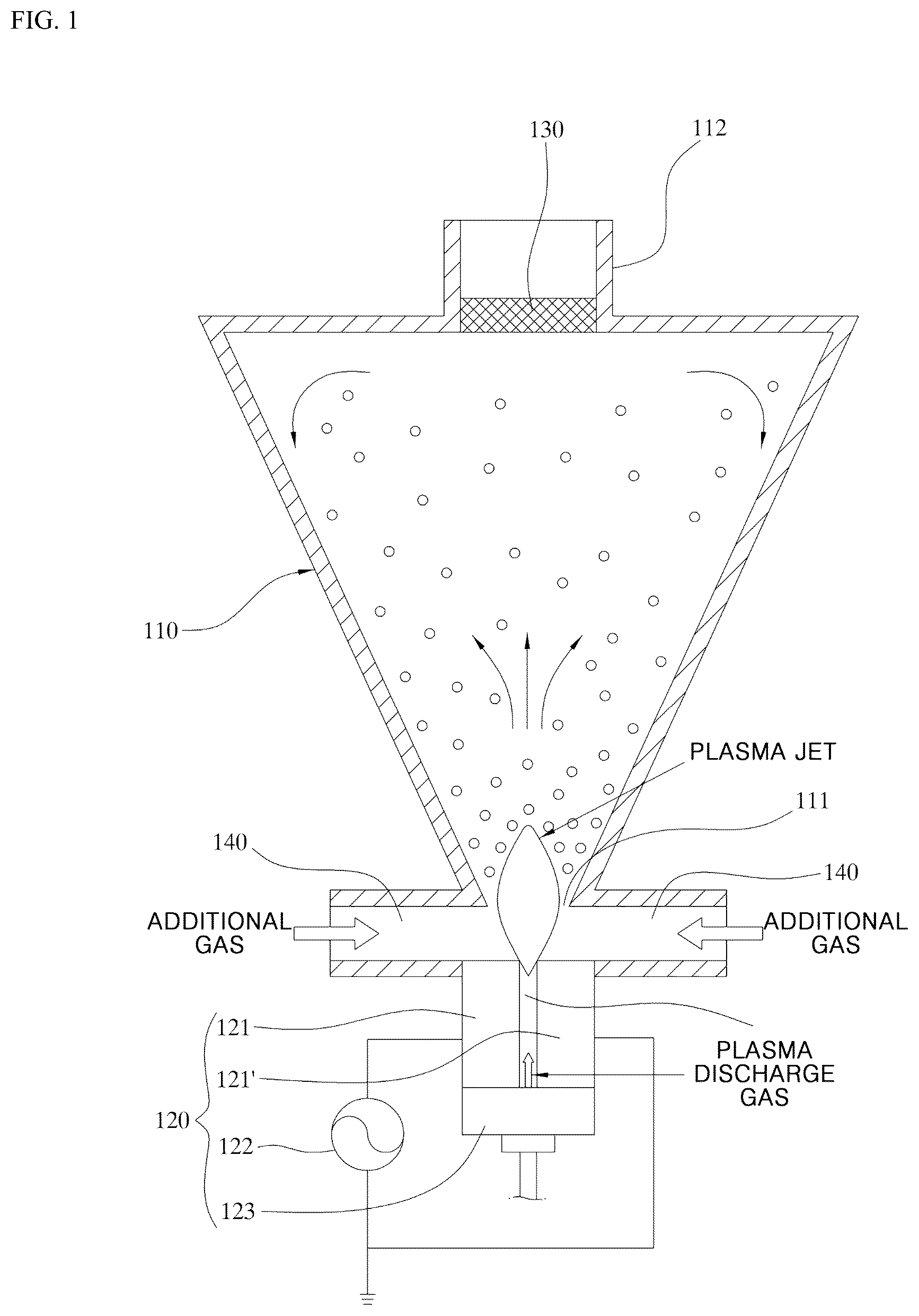 Patent US12098461 — Plasma surface treatment apparatus for conductive powder — Figure 1