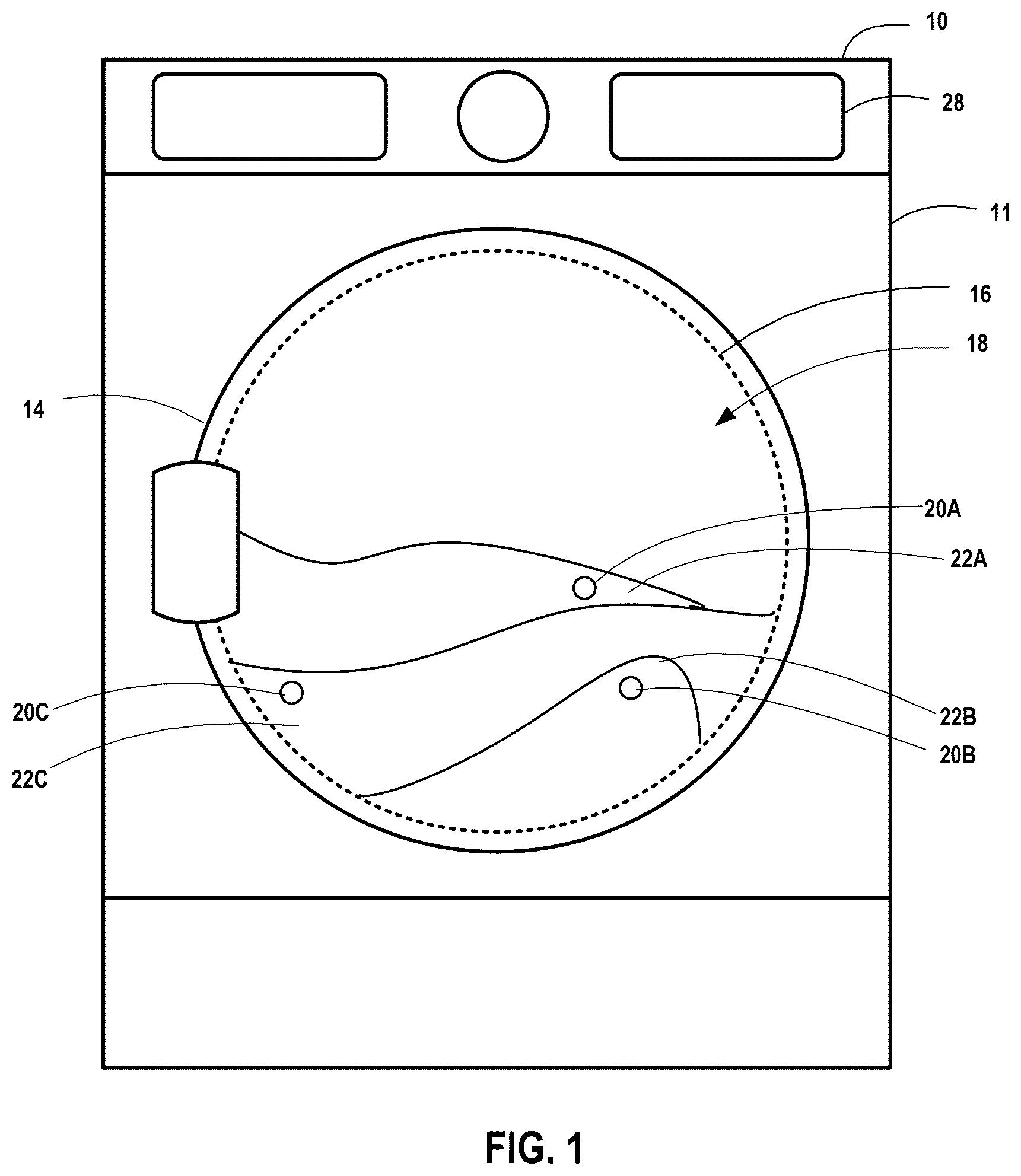 Patent US12098496 — Embedded temperature sensors for monitoring temperature of articles and status of drying or cleaning cycles — Figure 1