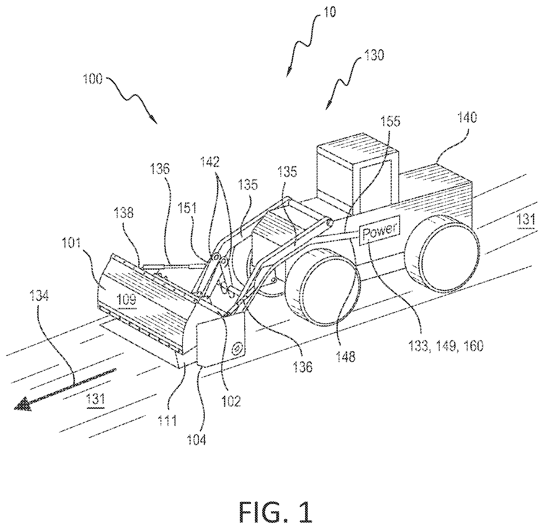 Patent US12098513 Figure 1 – Material handling bucket apparatus and method for handling application material with a loader