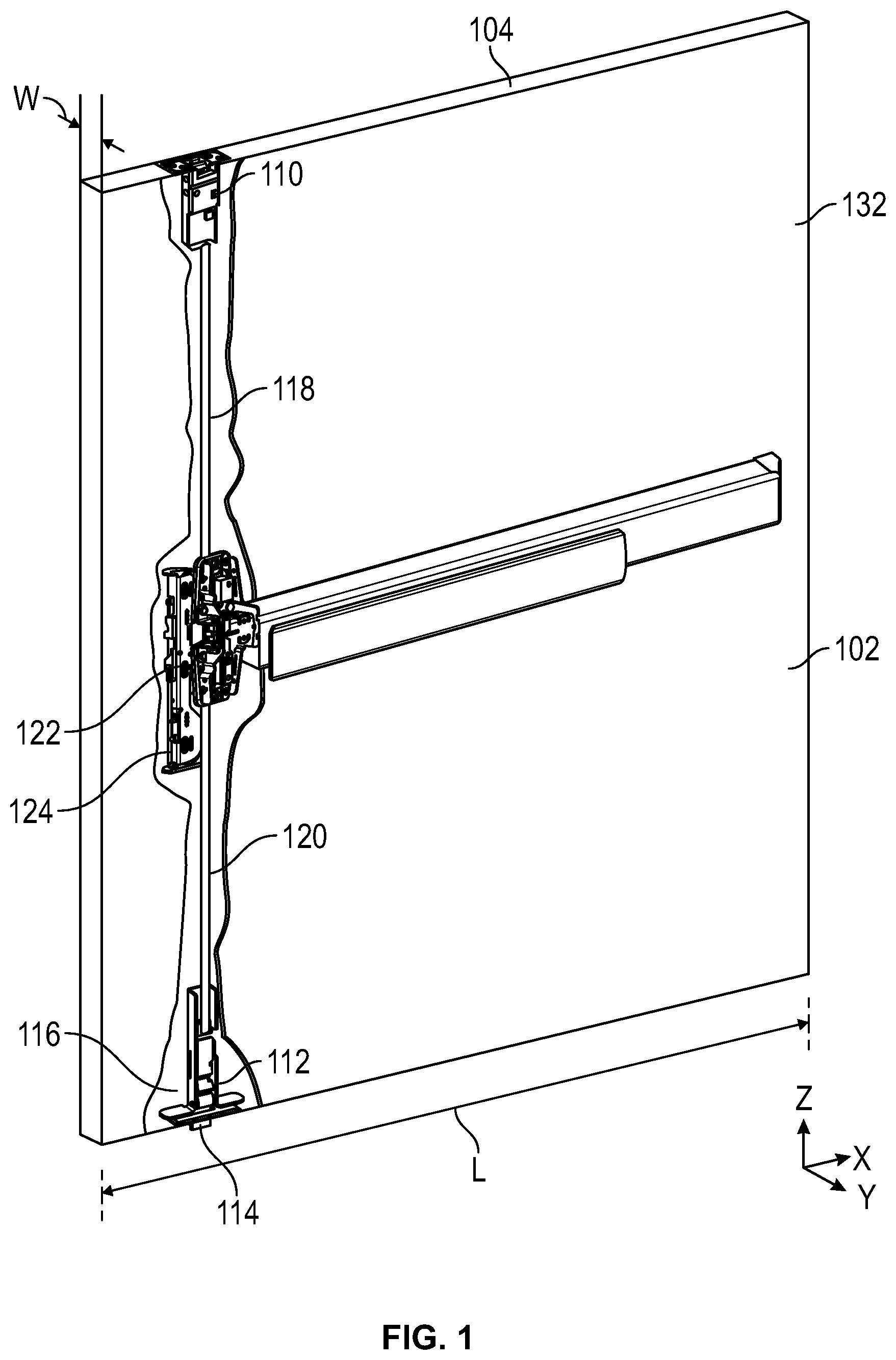 Patent US12098575 — Transverse concealed latch system — Figure 1