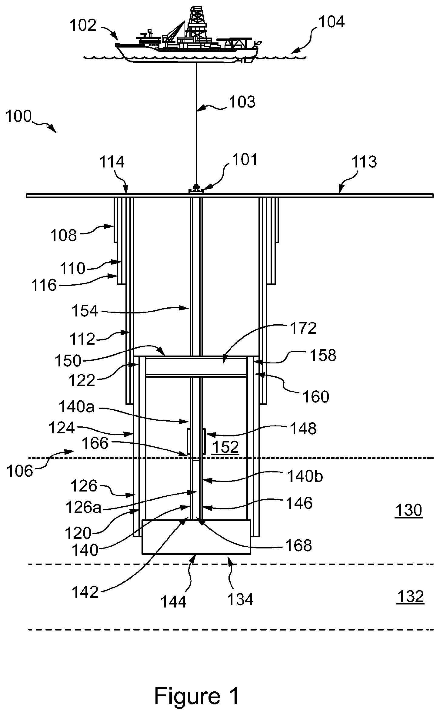 Patent US12098614 Figure 1 – Downhole apparatus and methods for casing