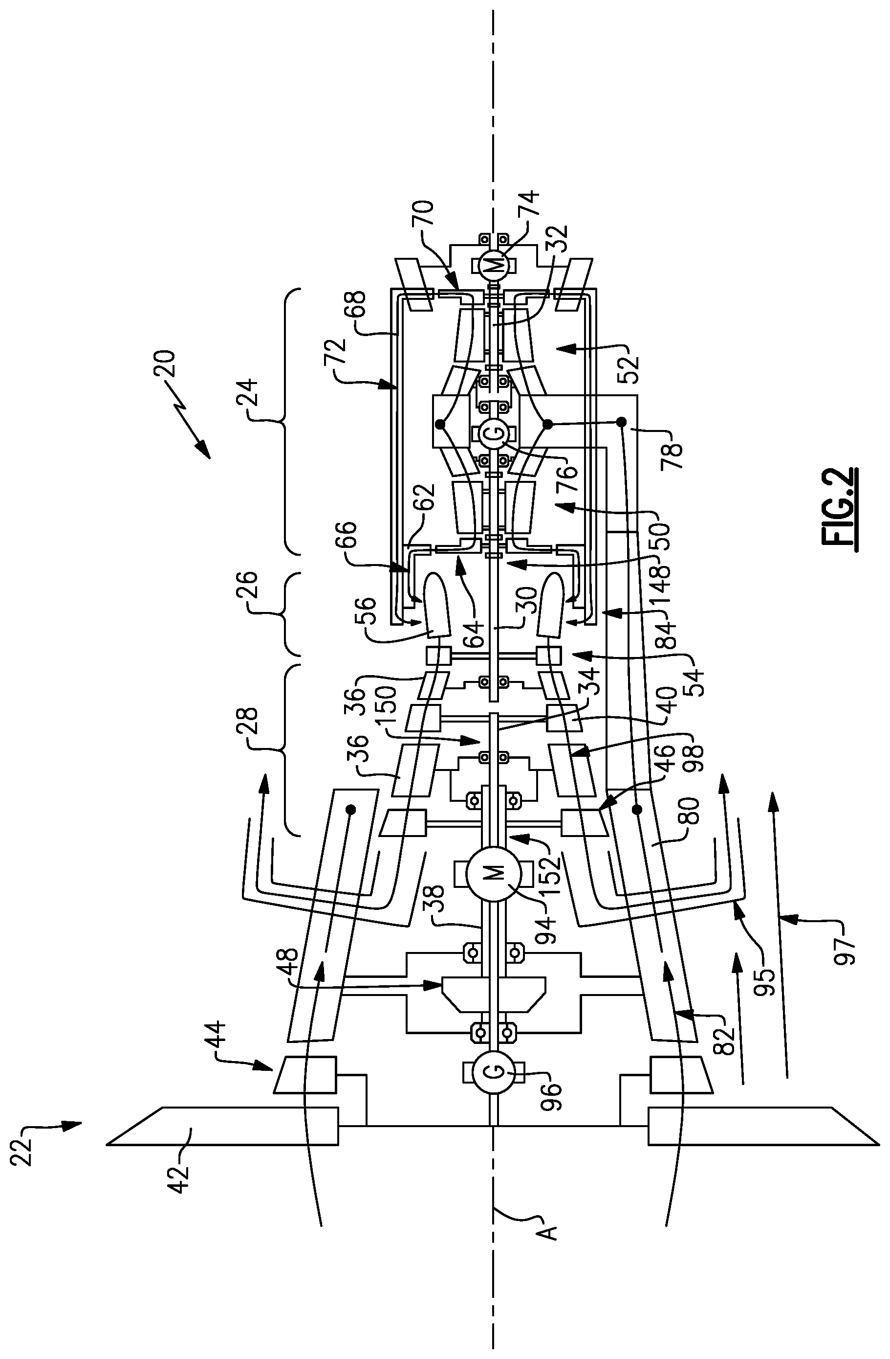 Patent US12098646 Figure 2 – Integrated electro-aero-thermal turbine engine