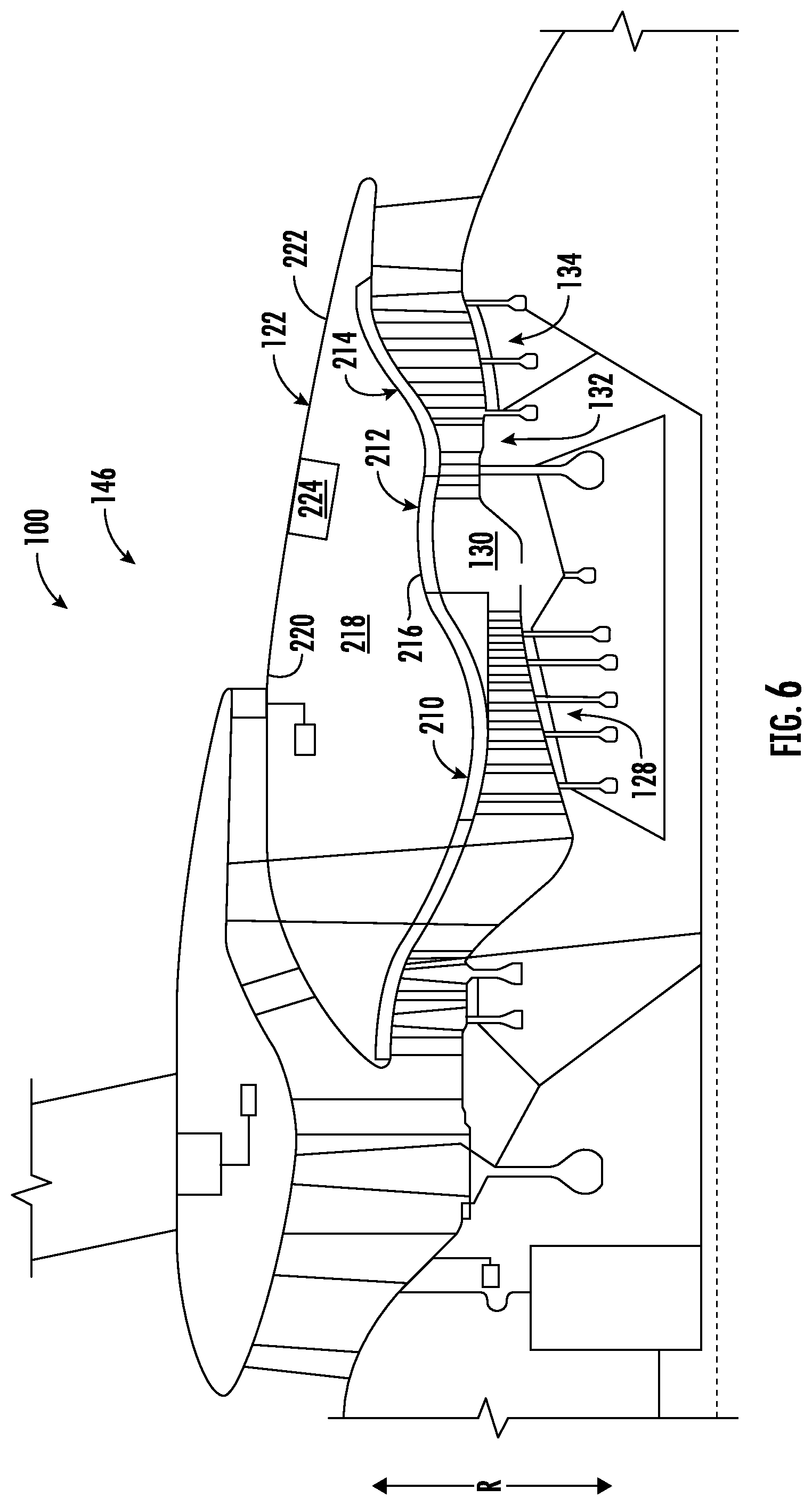Patent US12098649 Figure 6 – Gas turbine engine accessory packaging