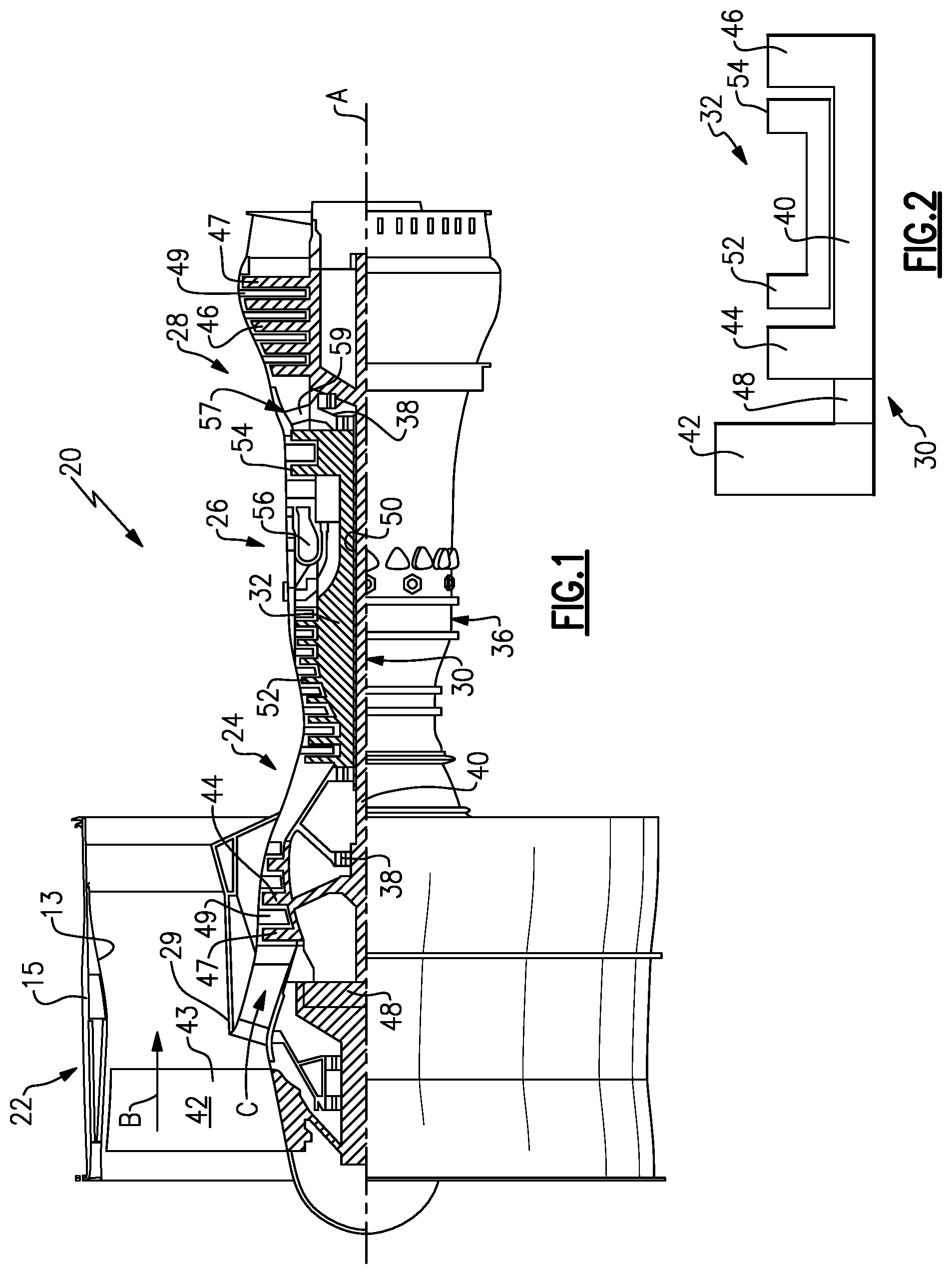 Patent US12098681 — High and low spool configuration for a gas turbine engine — Figure 1