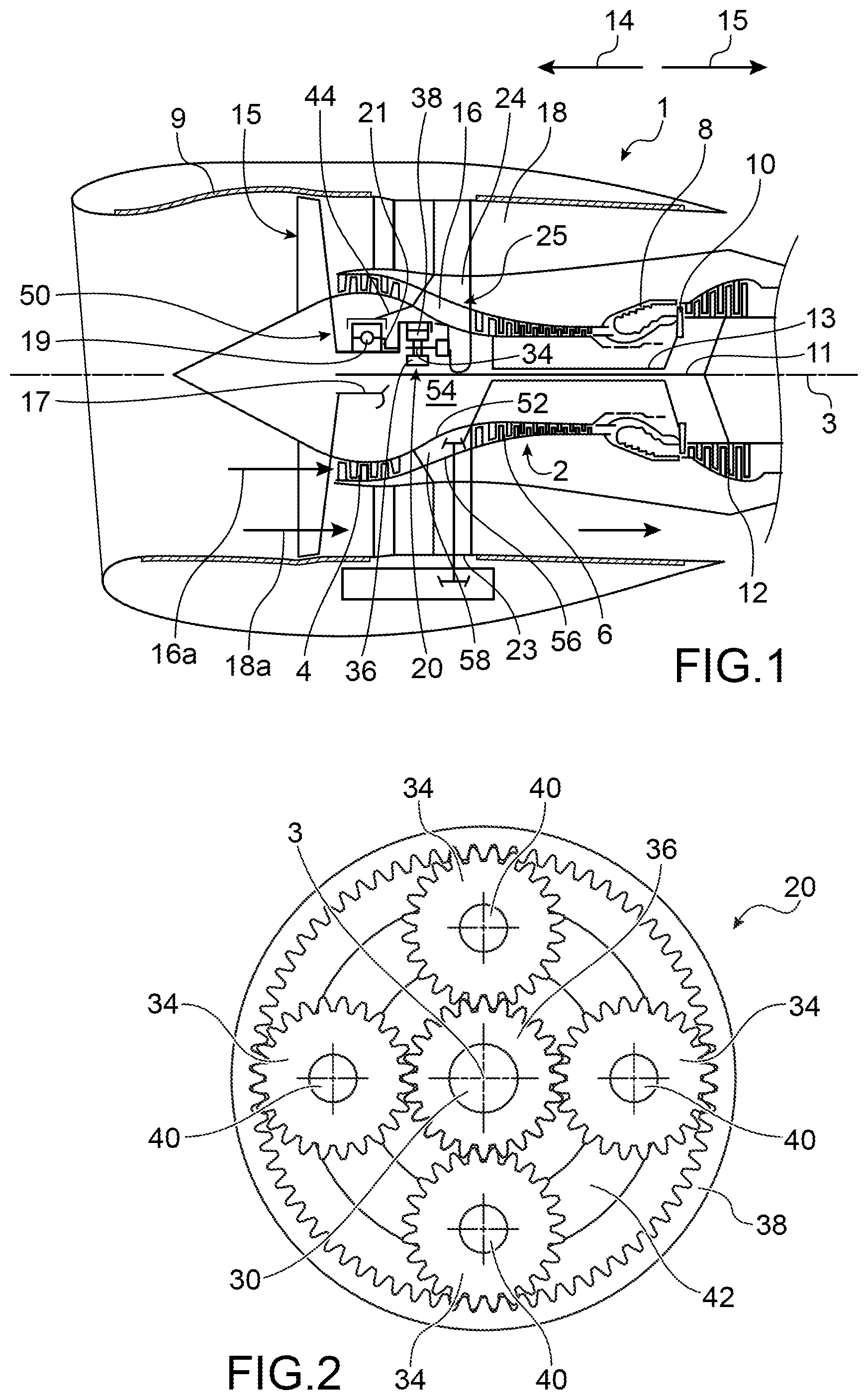 Patent US12098690 — Assembly for an aircraft turbine engine, comprising means for the axial and radial retention of a fan — Figure 1