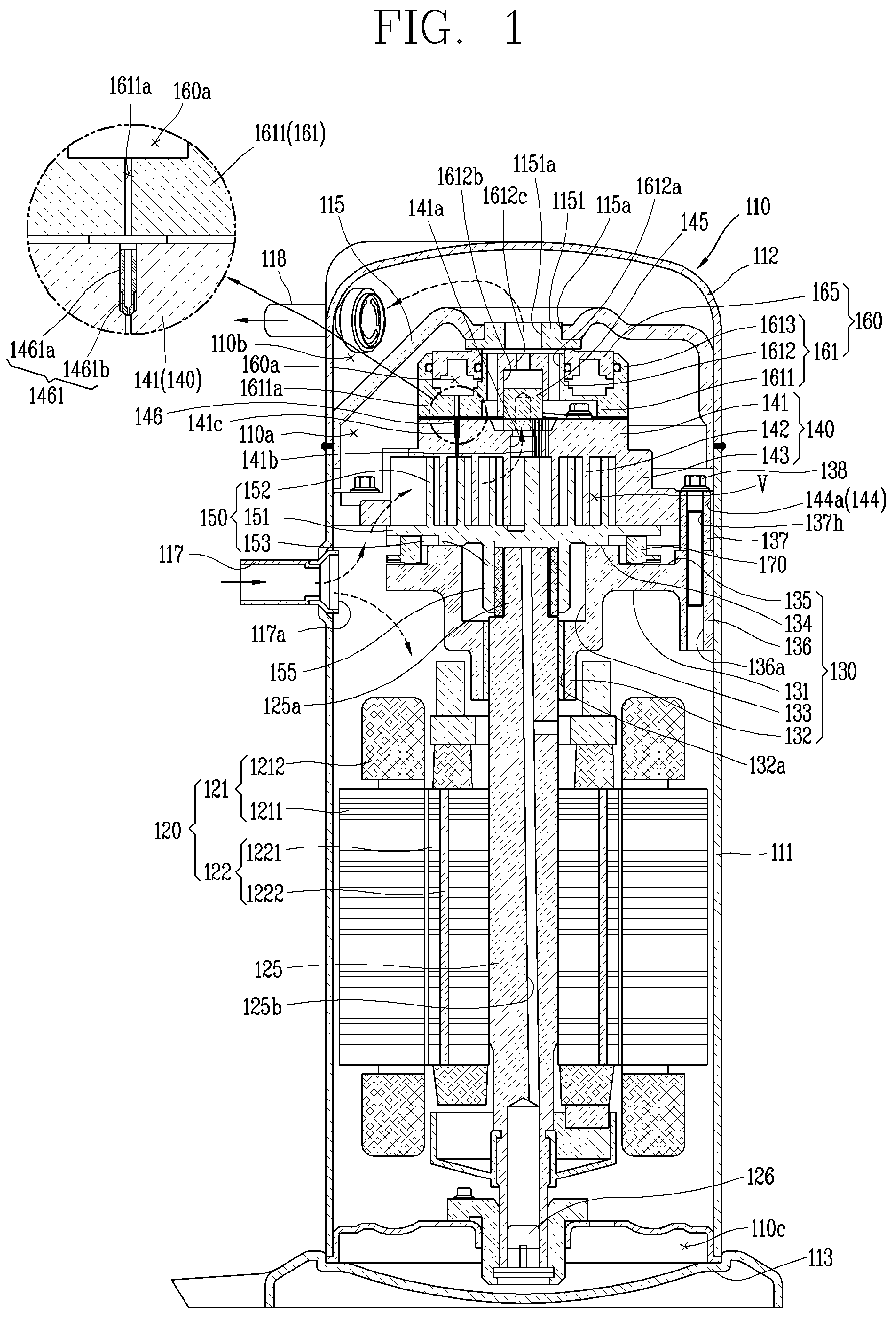 Patent US12098724 — Scroll compressor — Figure 1