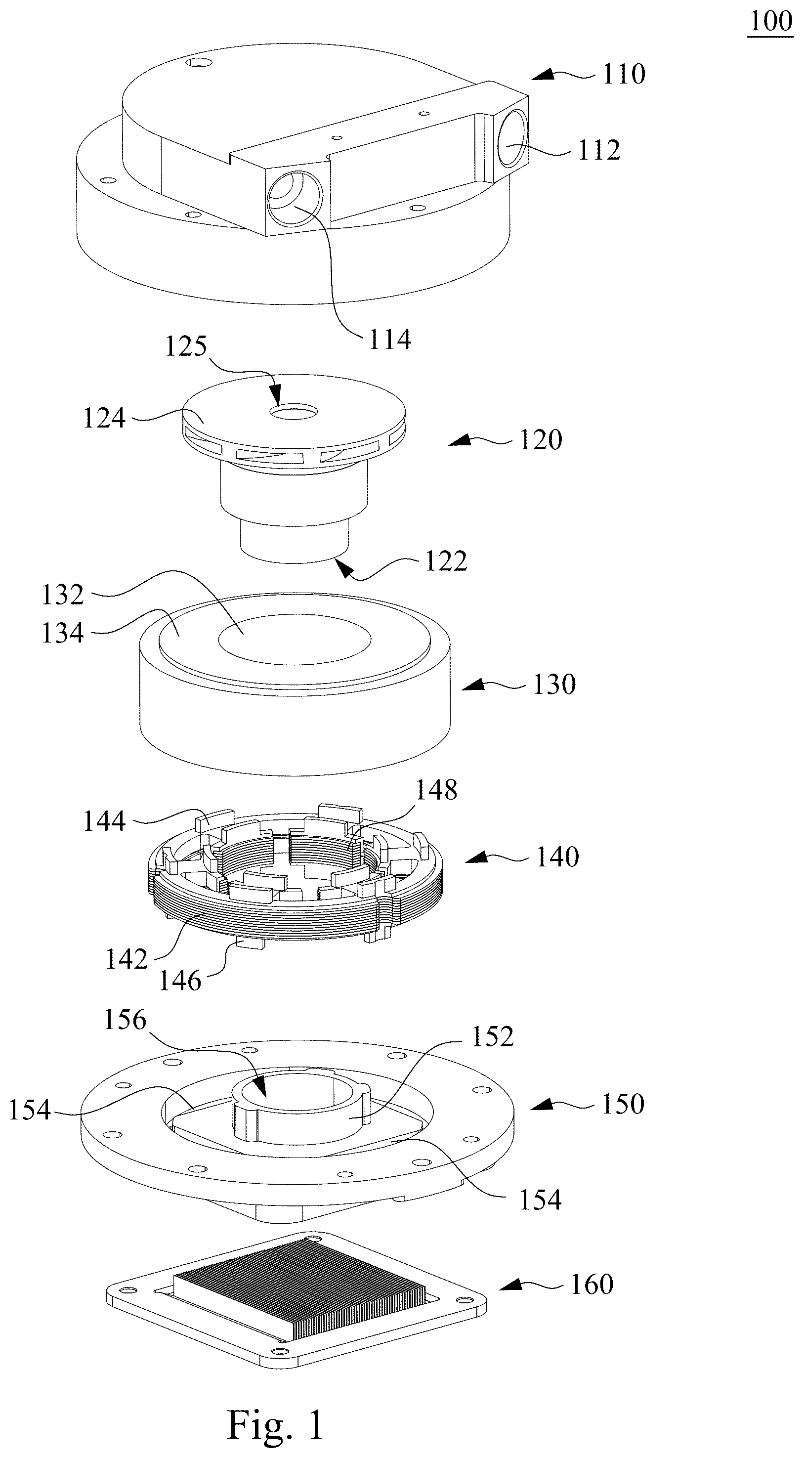 Patent US12098732 — Liquid cooling head with a heat dissipating liquid flowing from a cooling plate to an impeller — Figure 1