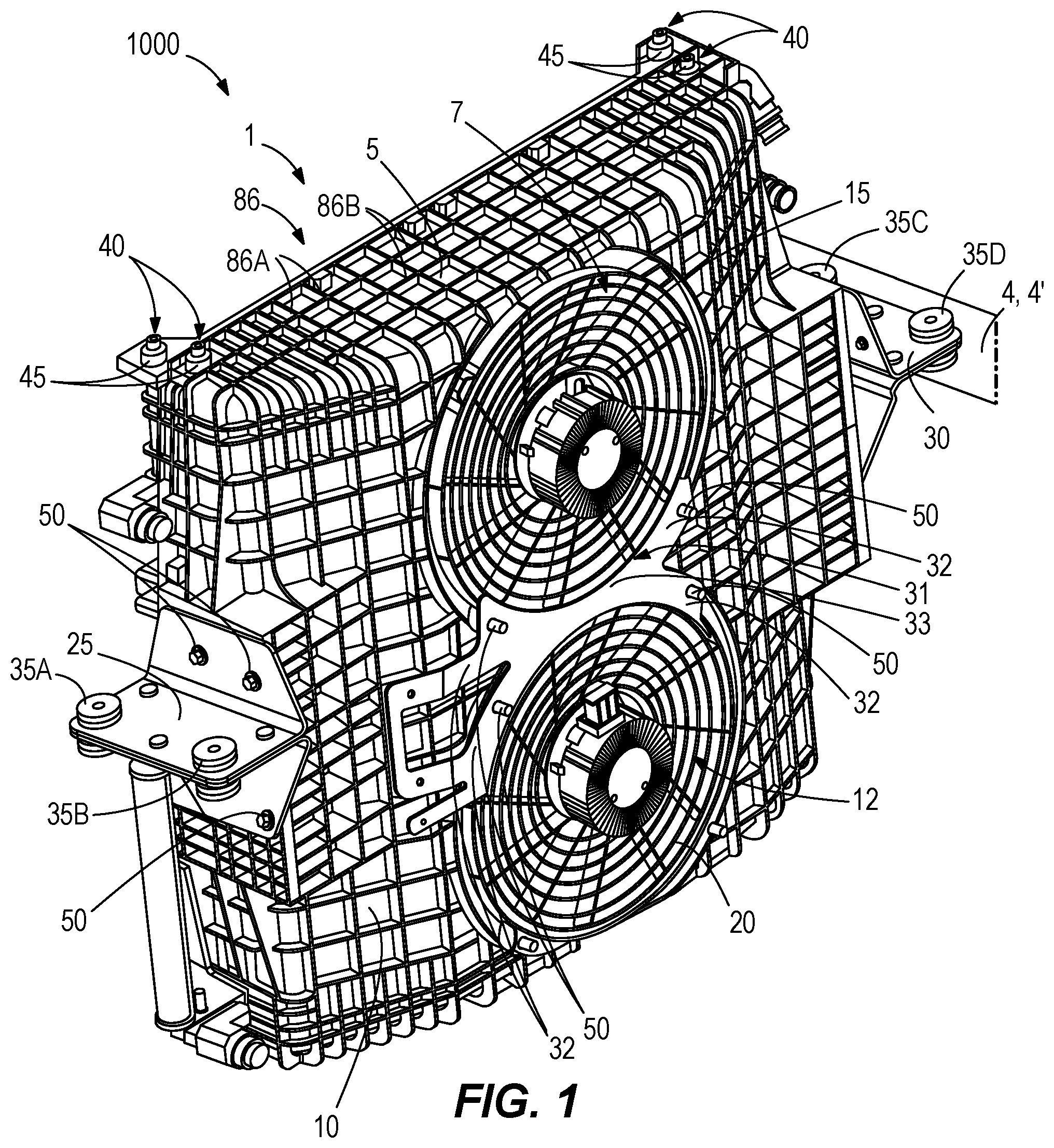 Patent US12098733 — Fan shroud, mounting bracket, and pin mount — Figure 1