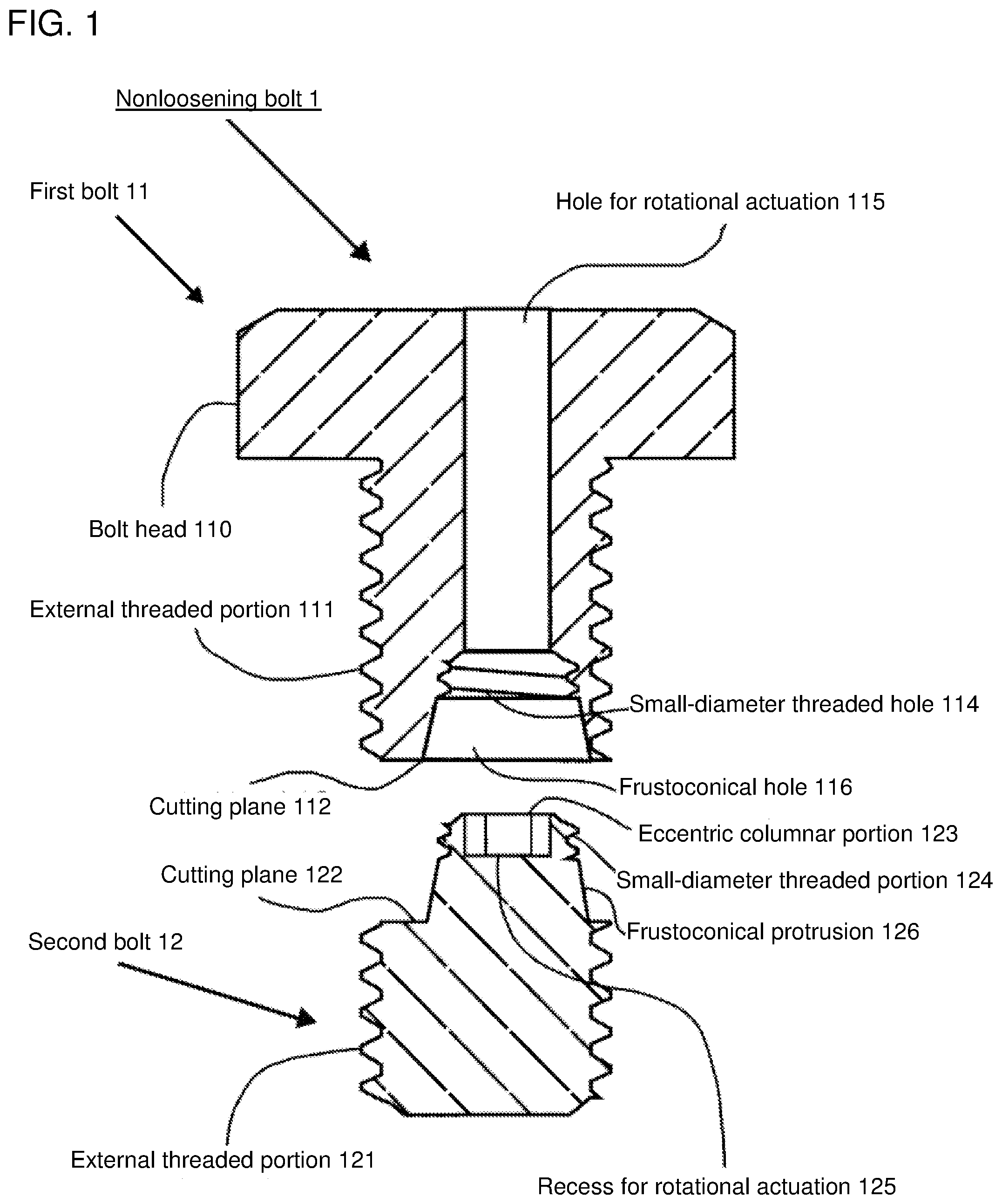 Patent US12098742 — Non-loosening bolt — Figure 1