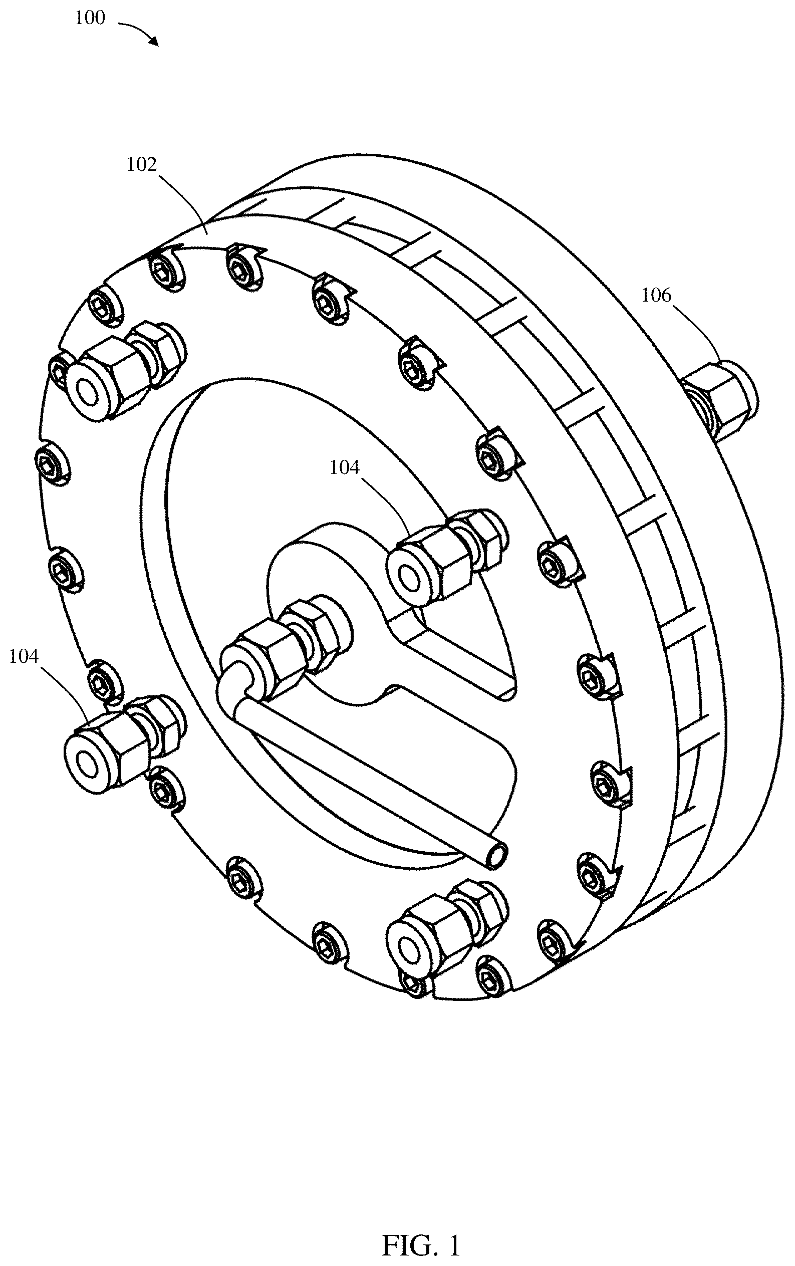 Patent US12098848 — Injection manifold with Tesla valves for rotating detonation engines — Figure 1