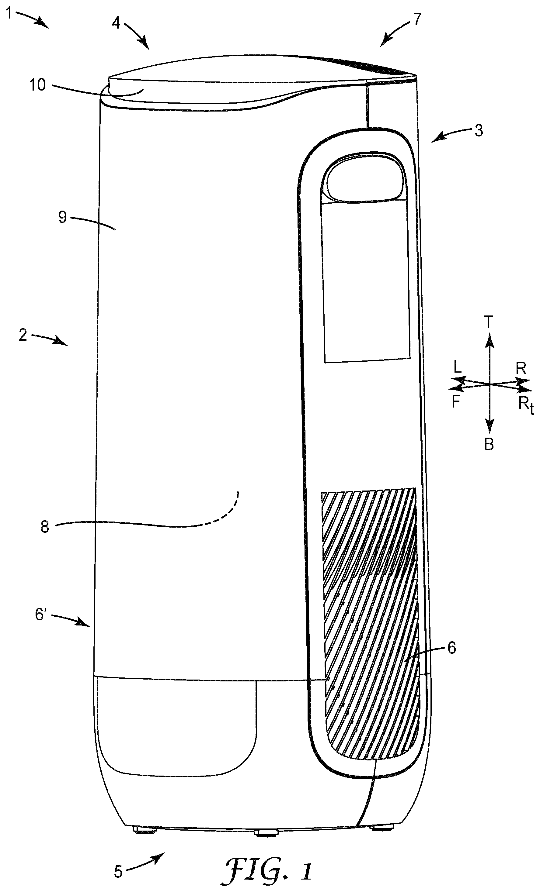 Patent US12098856 — Powered room air purifier with air-quality visual indicator — Figure 1