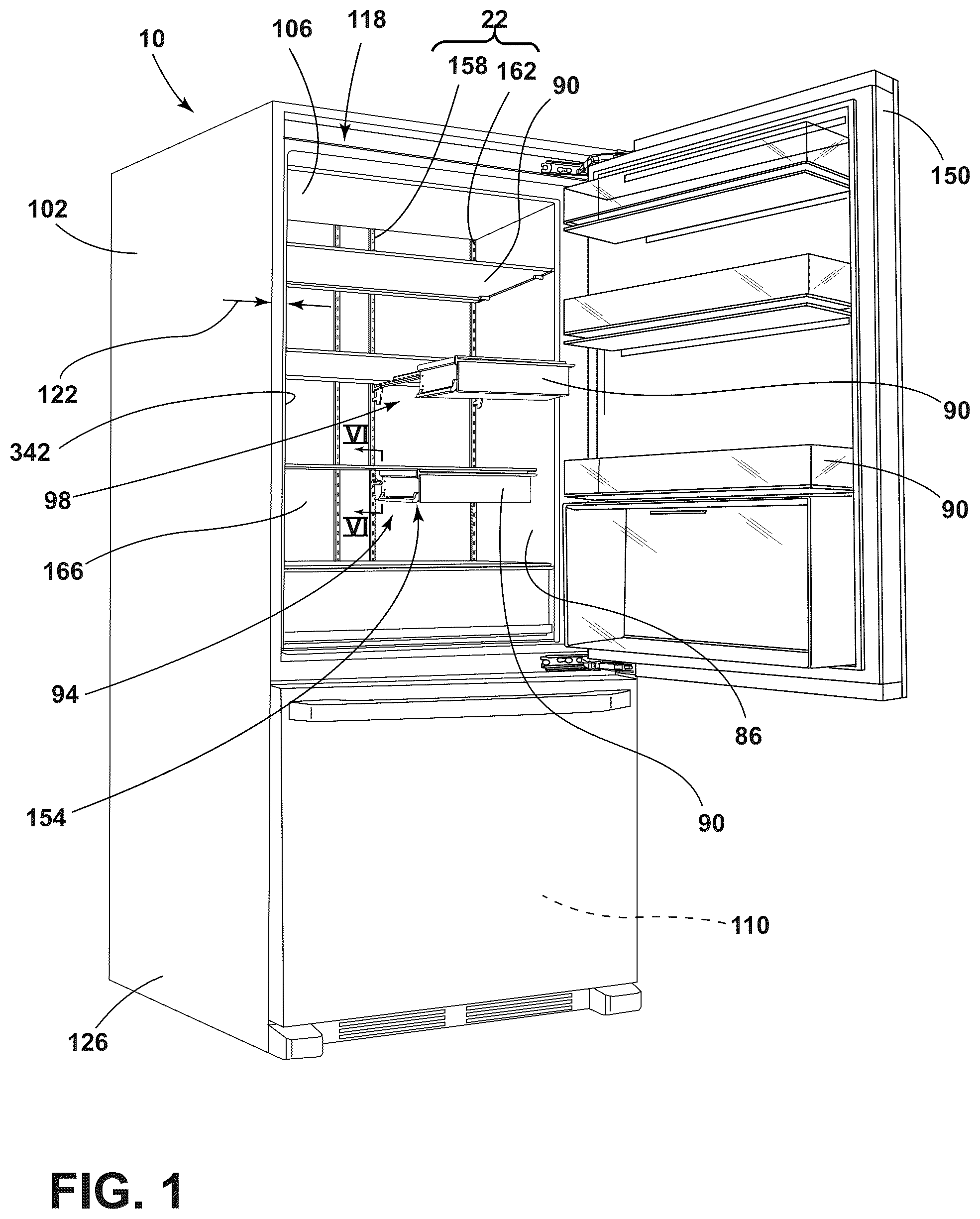 Patent US12098879 Figure 1 – Support assembly for appliance