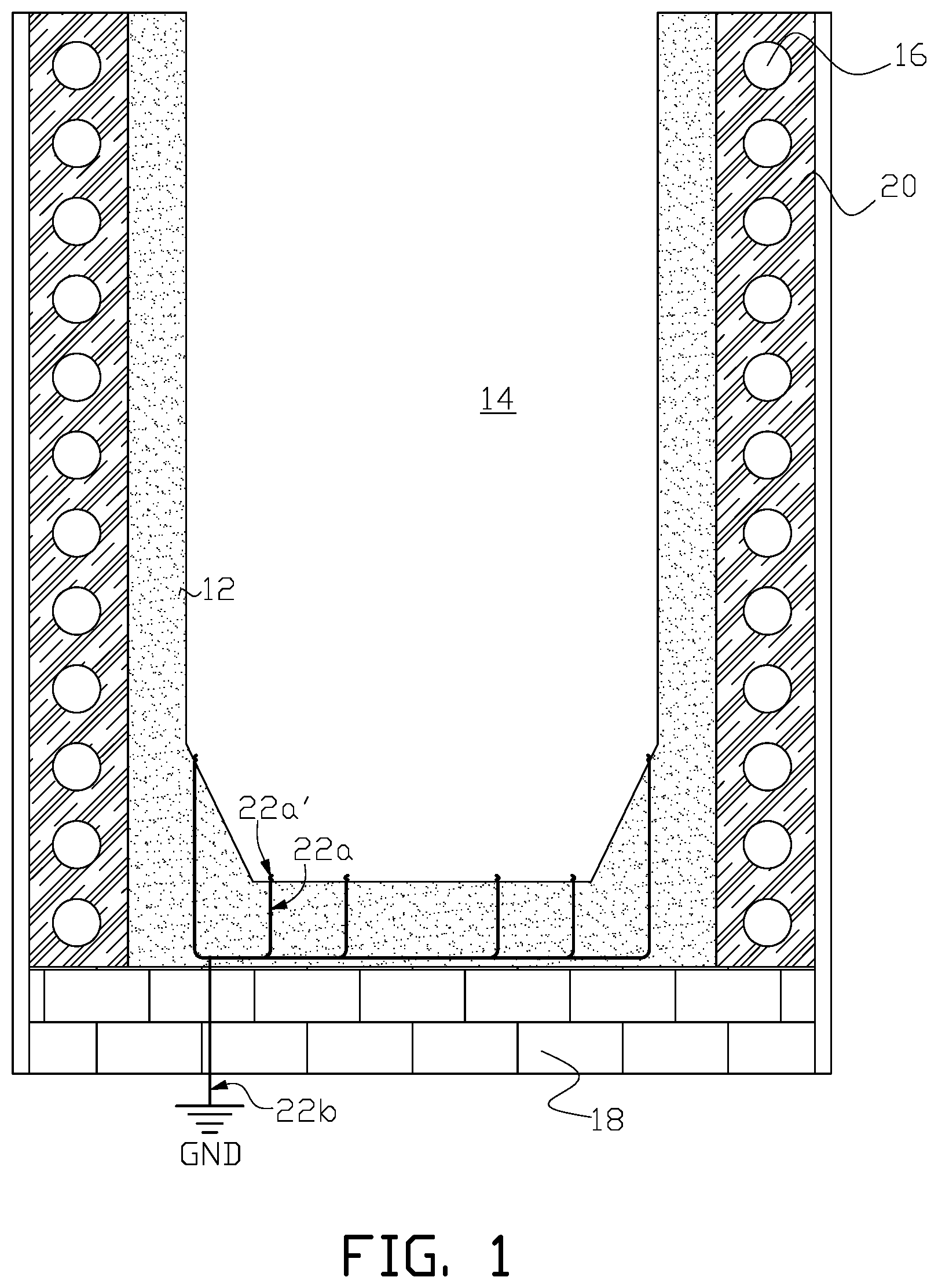Patent US12098886 — Electric induction furnace with lining wear detection system — Figure 1