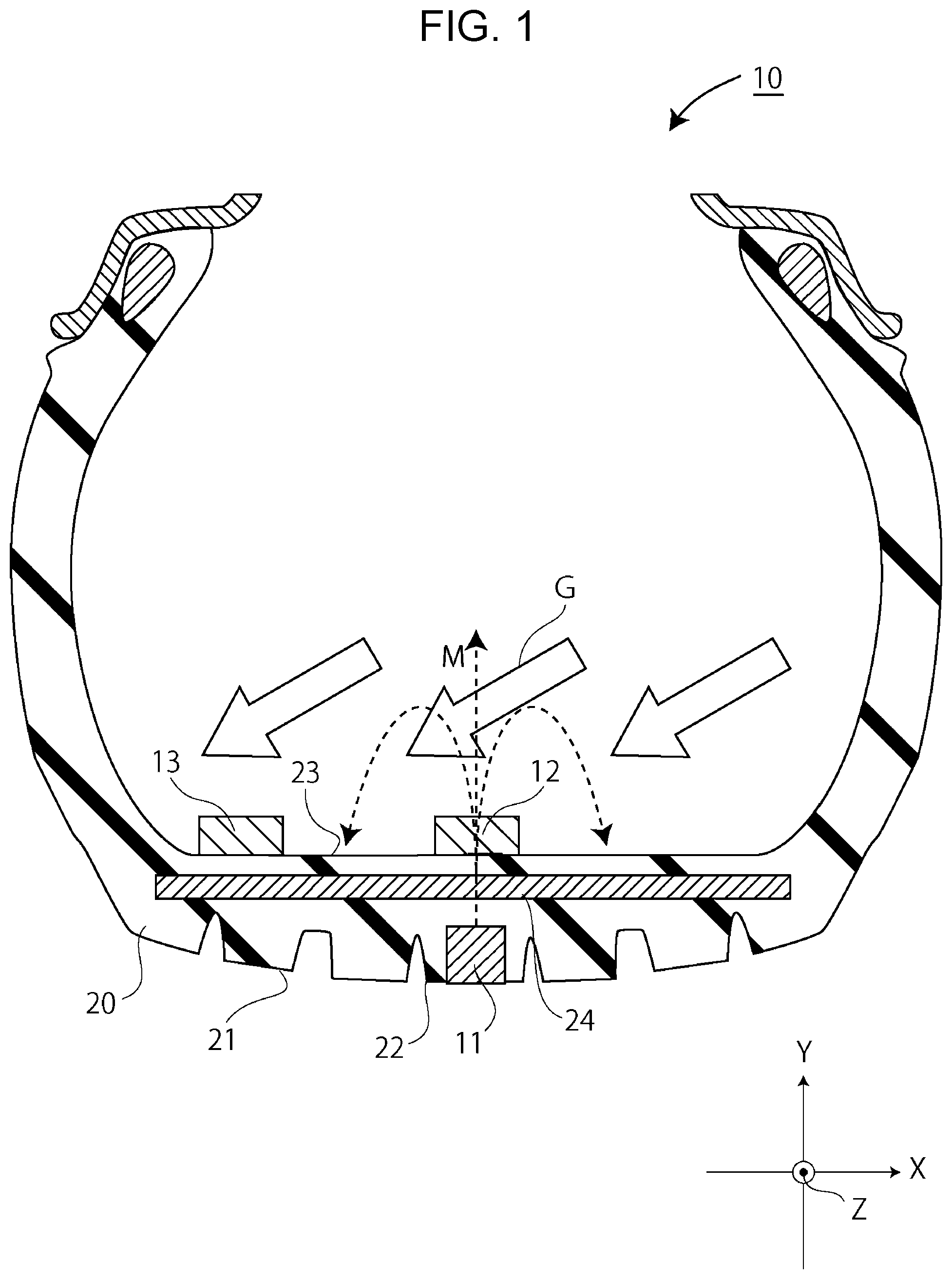 Patent US12098972 — Wear measurement device and wear measurement method for tire — Figure 1