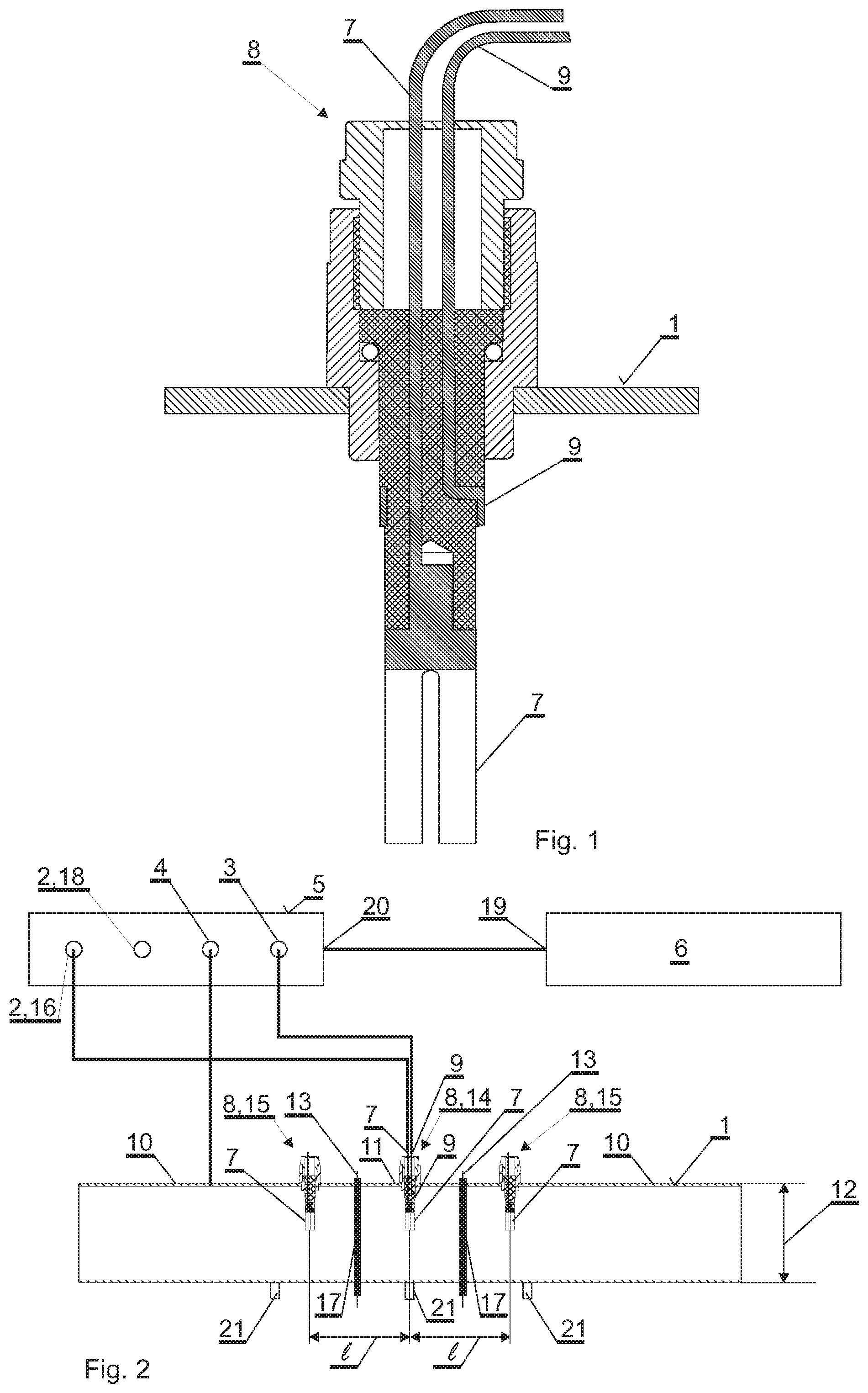 Patent US12098995 — Method and measuring arrangement for determining the internal corrosion rate of steel structures — Figure 1