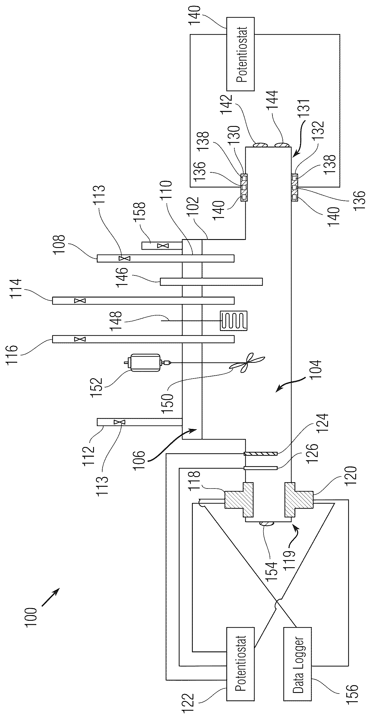 Patent US12098996 — Apparatus for in-situ monitoring of general corrosion and localized microbiologically influenced corrosion (MIC) — Figure 1