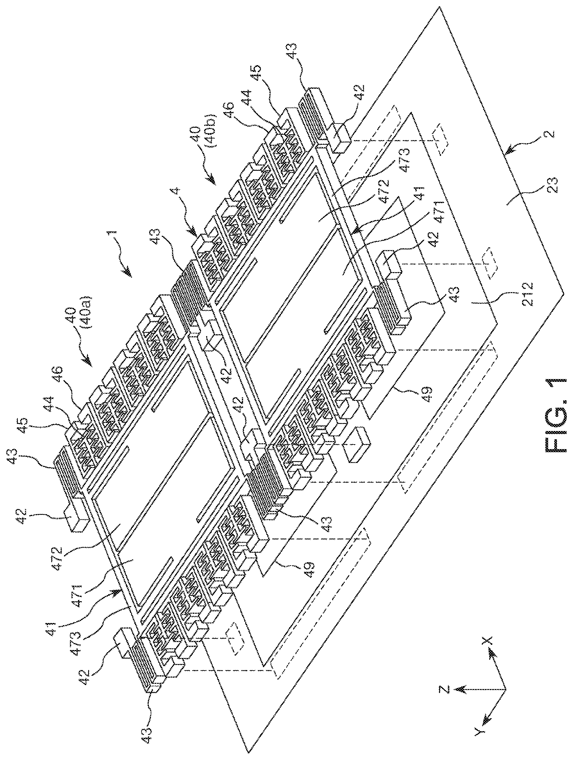 Patent US12099075 — Physical quantity sensor, composite sensor, inertial measurement unit, portable electronic apparatus, electronic apparatus, and vehicle — Figure 1