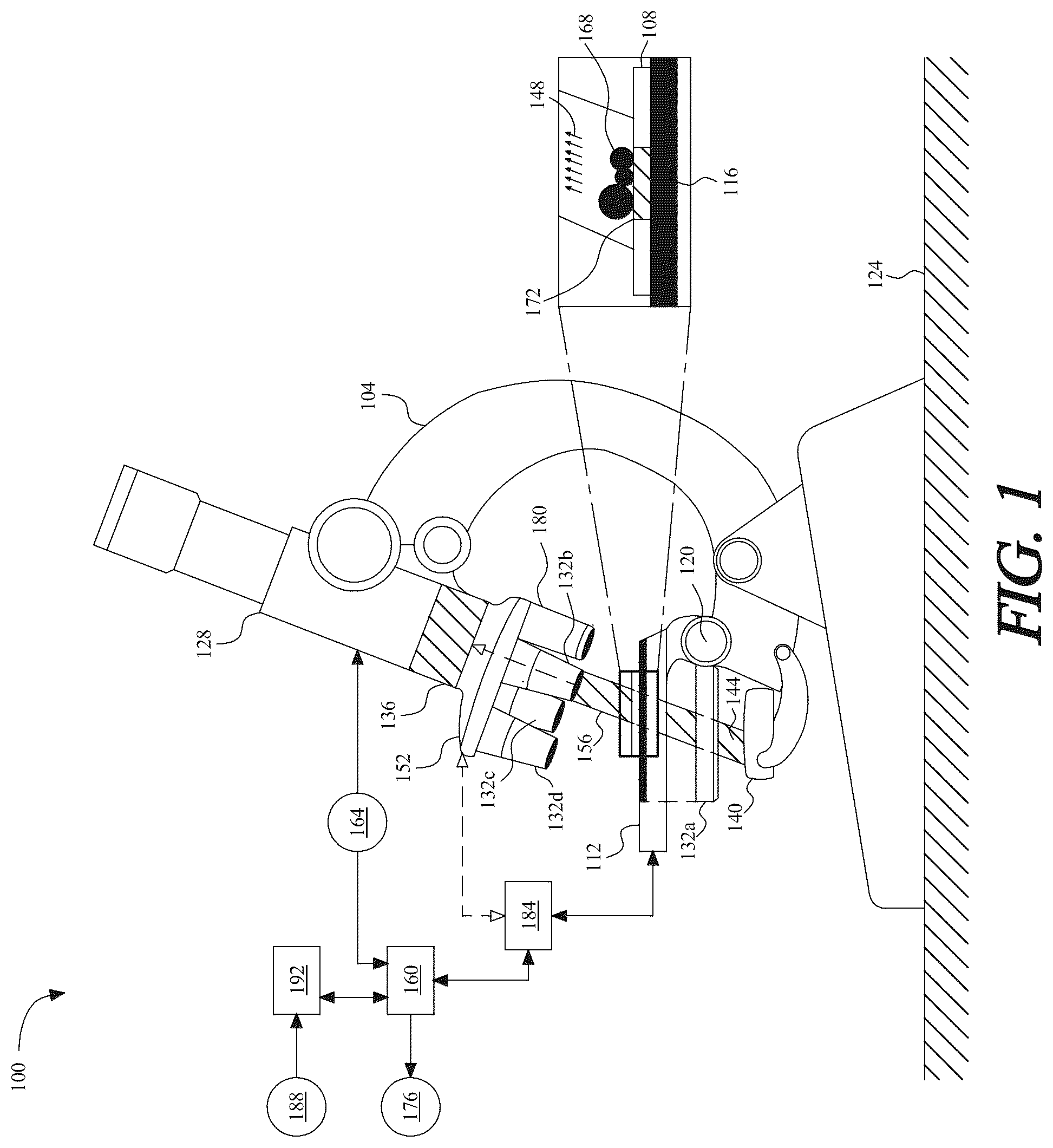 Patent US12099184 Figure 1 – System and methods for detecting and cleaning contaminants from an imaging optical path