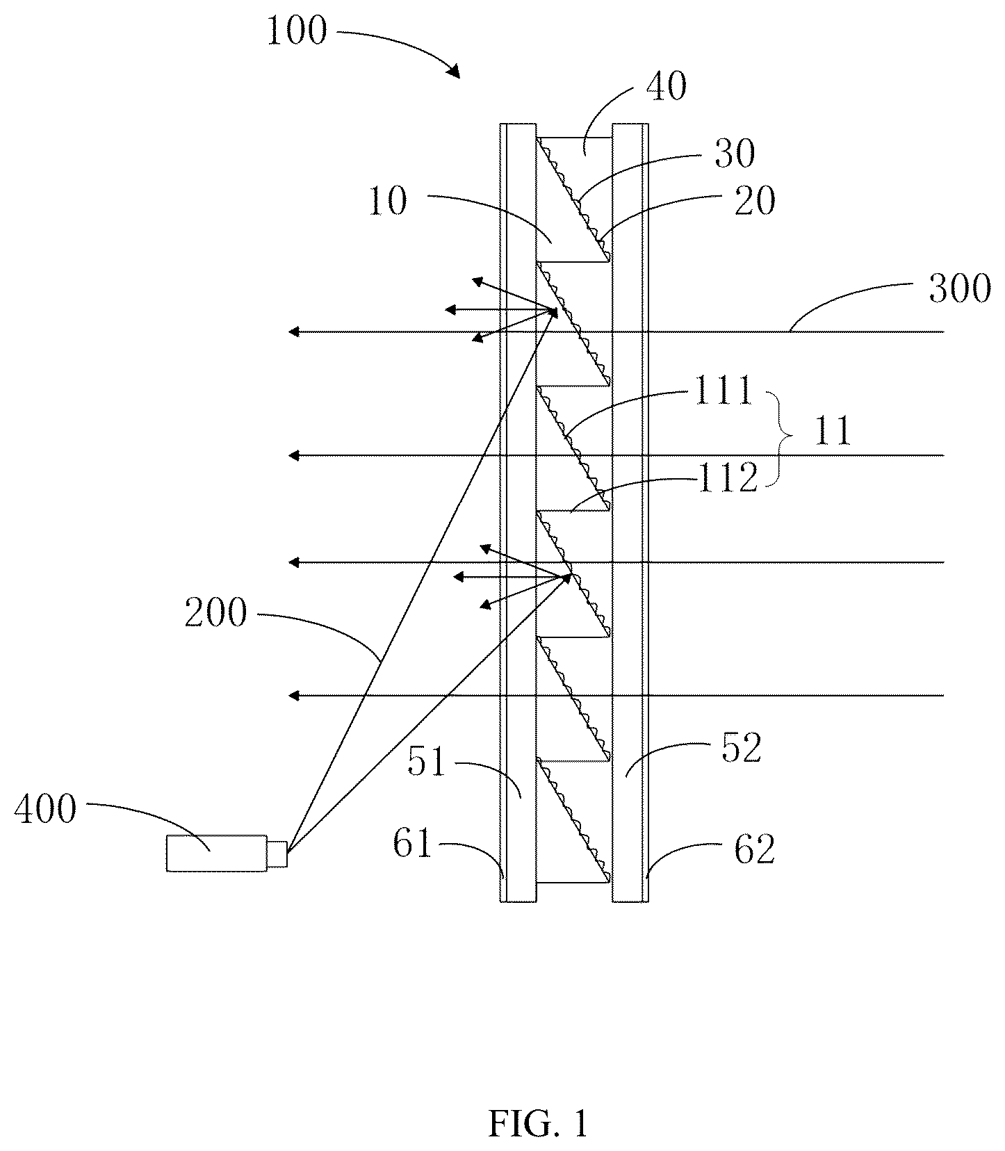 Patent US12099287 — Transparent projection screen, and manufacturing method for same — Figure 1