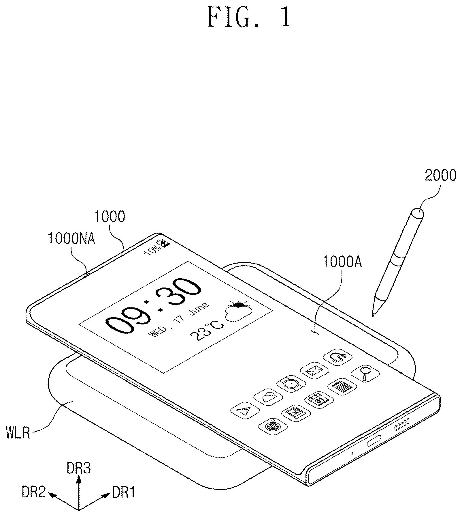 Patent US12099675 — Electronic device having sensor layer generating uplink signals — Figure 1