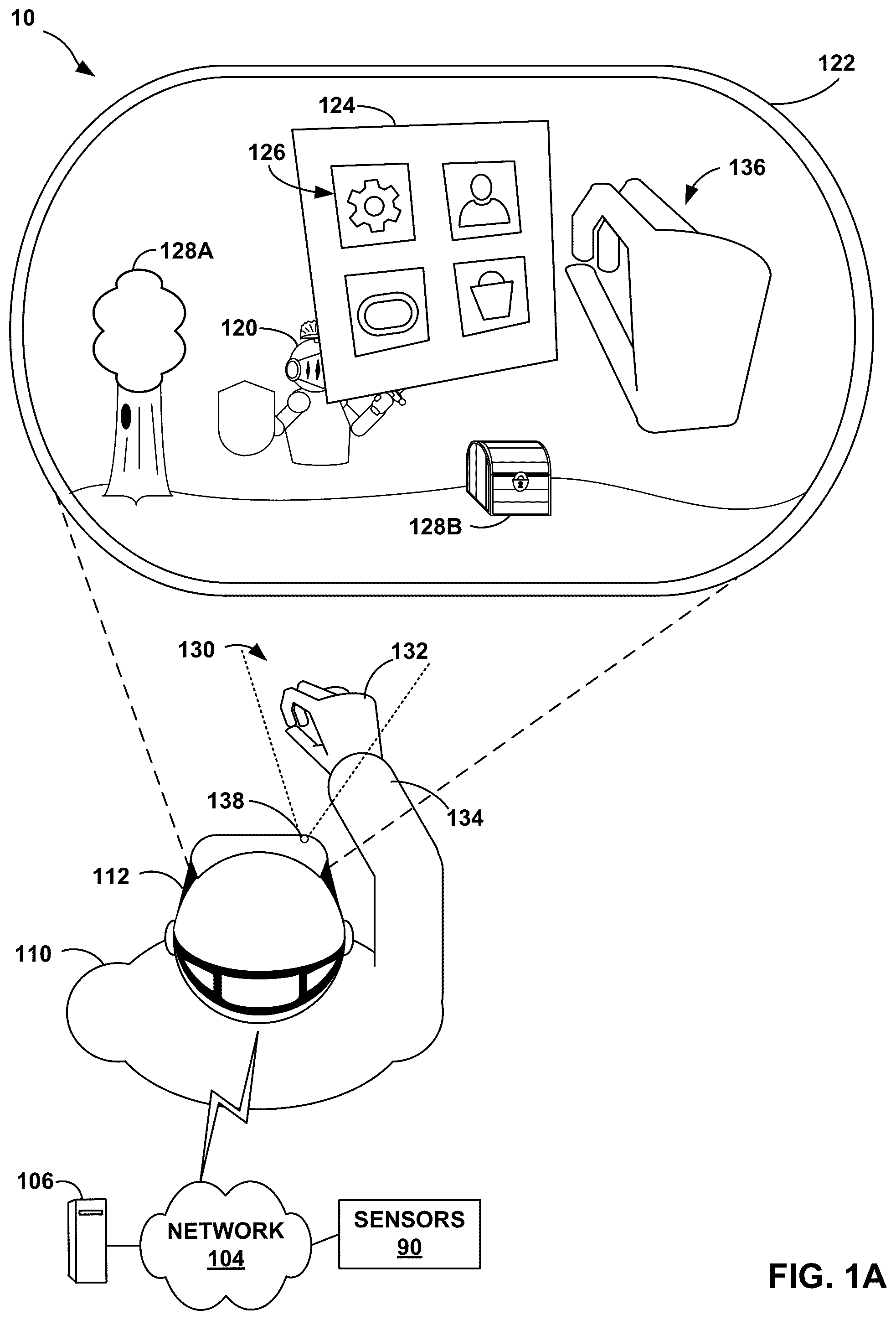 Patent US12099693 — Detecting input in artificial reality systems based on a pinch and pull gesture — Figure 1