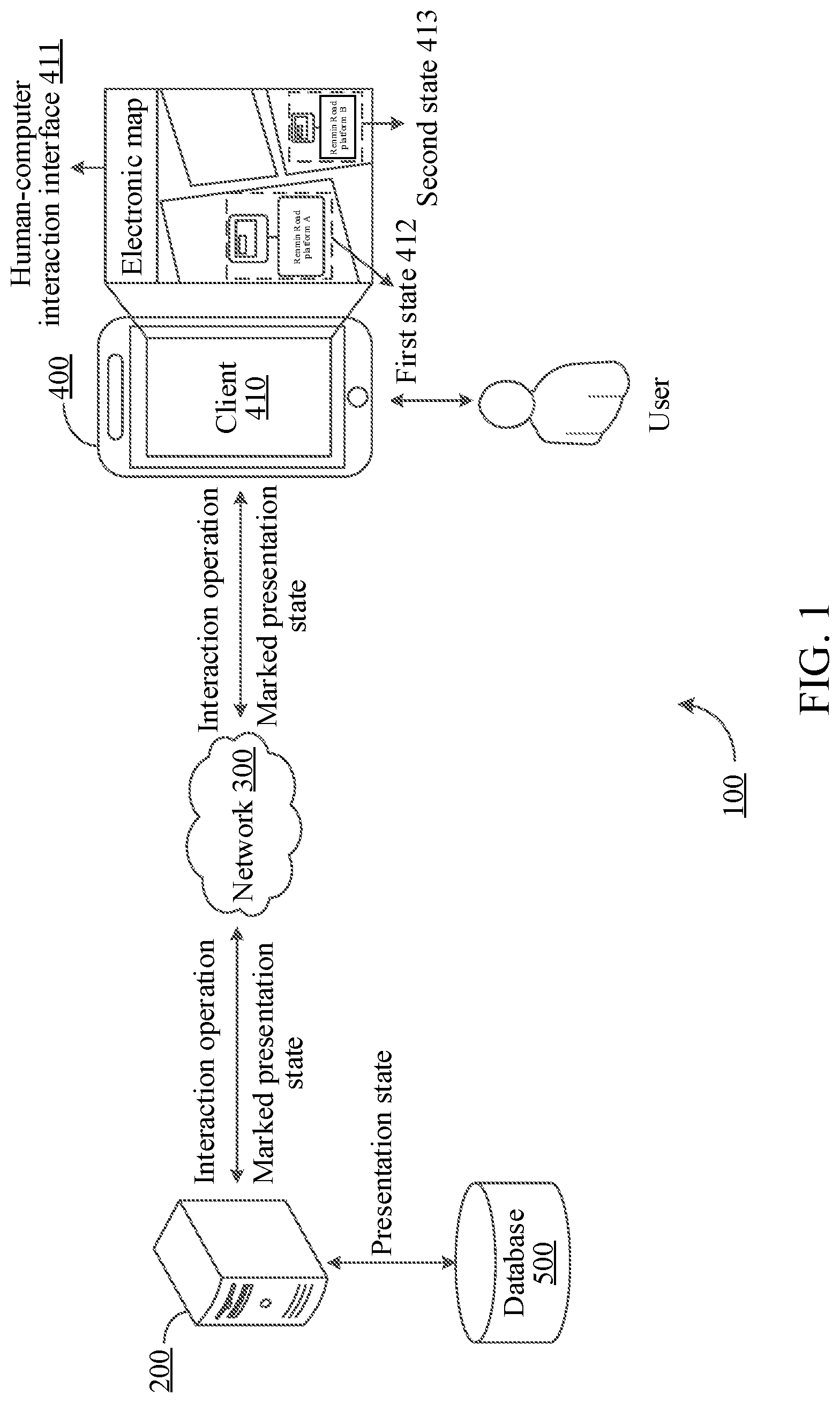 Patent US12099705 — Interaction method and apparatus based on electronic map, electronic device, computer-readable storage medium, and computer program product — Figure 1