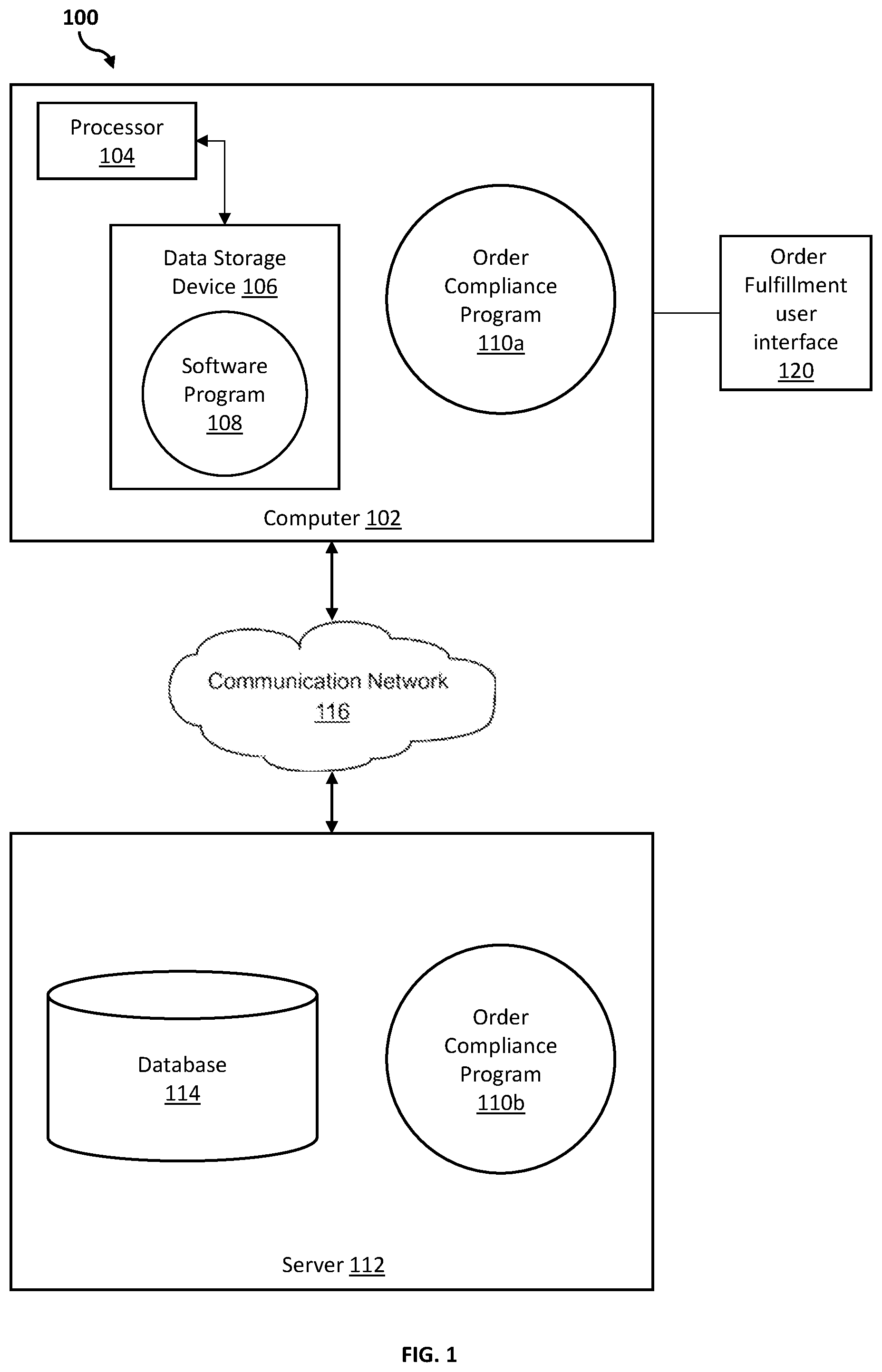 Patent US12099958 — Methods, systems, and computer program products for order compliance tracking of electronic components — Figure 1