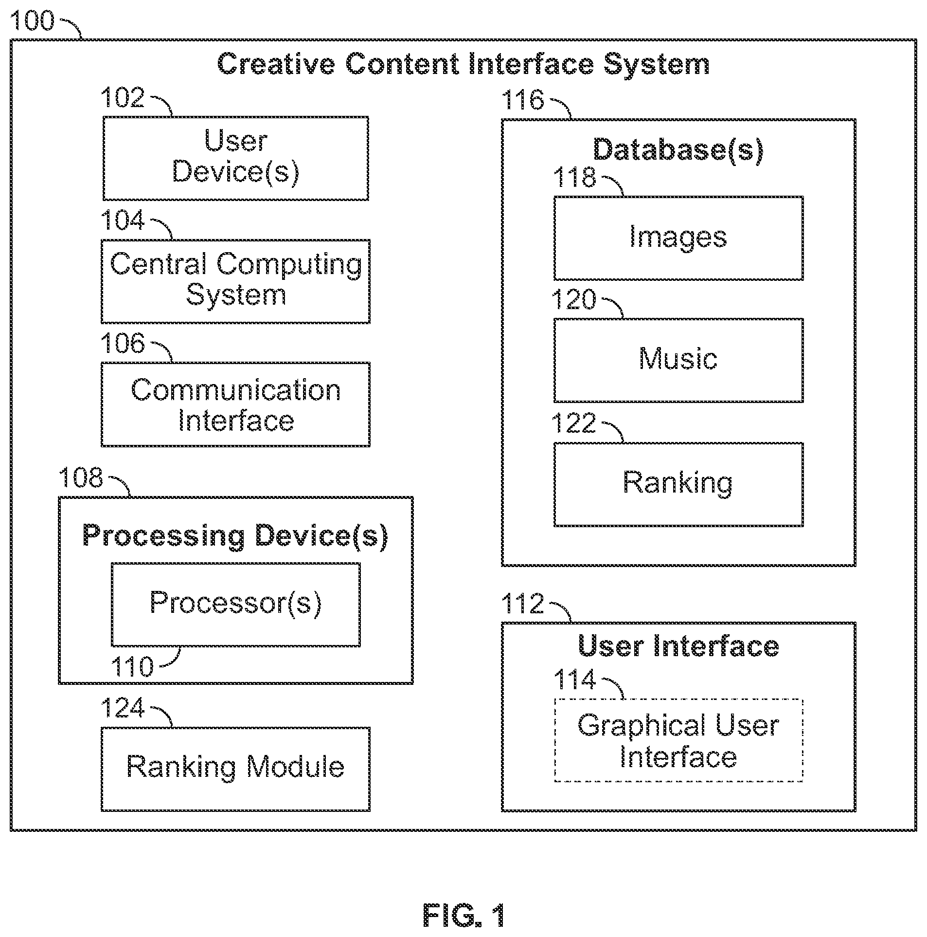 Patent US12100037 — Creative content interface system, method, and manufacture — Figure 1