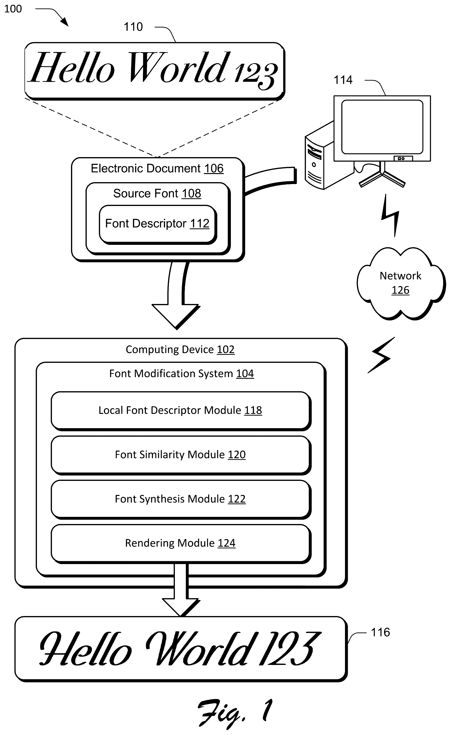 Patent US12100076 — Preserving document design using font synthesis — Figure 1