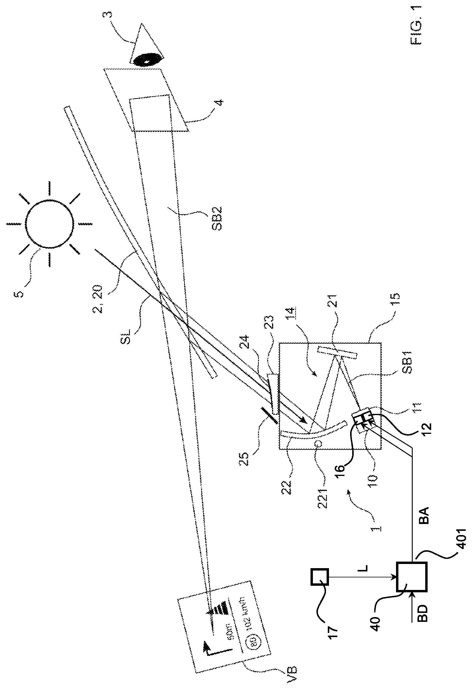 Patent US12100324 — Head-up display with display apparatus — Figure 1