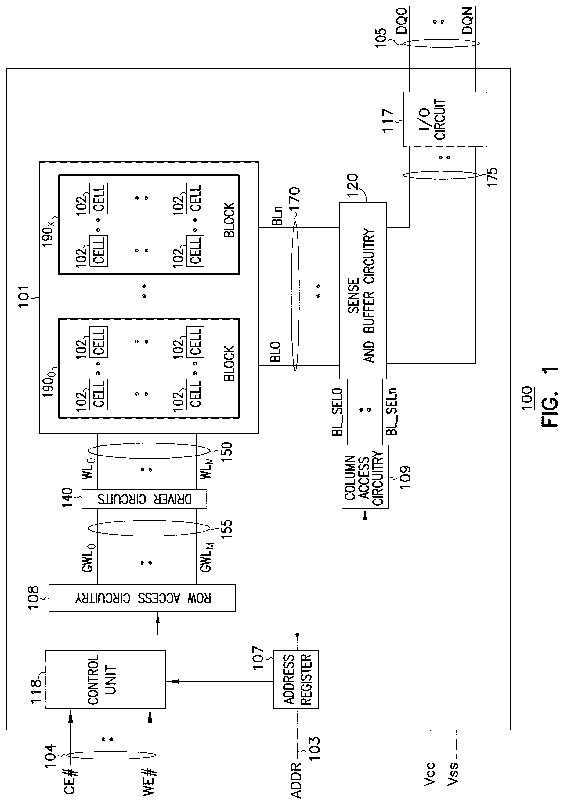 Patent US12100454 — Memory device including in-tier driver circuit — Figure 1