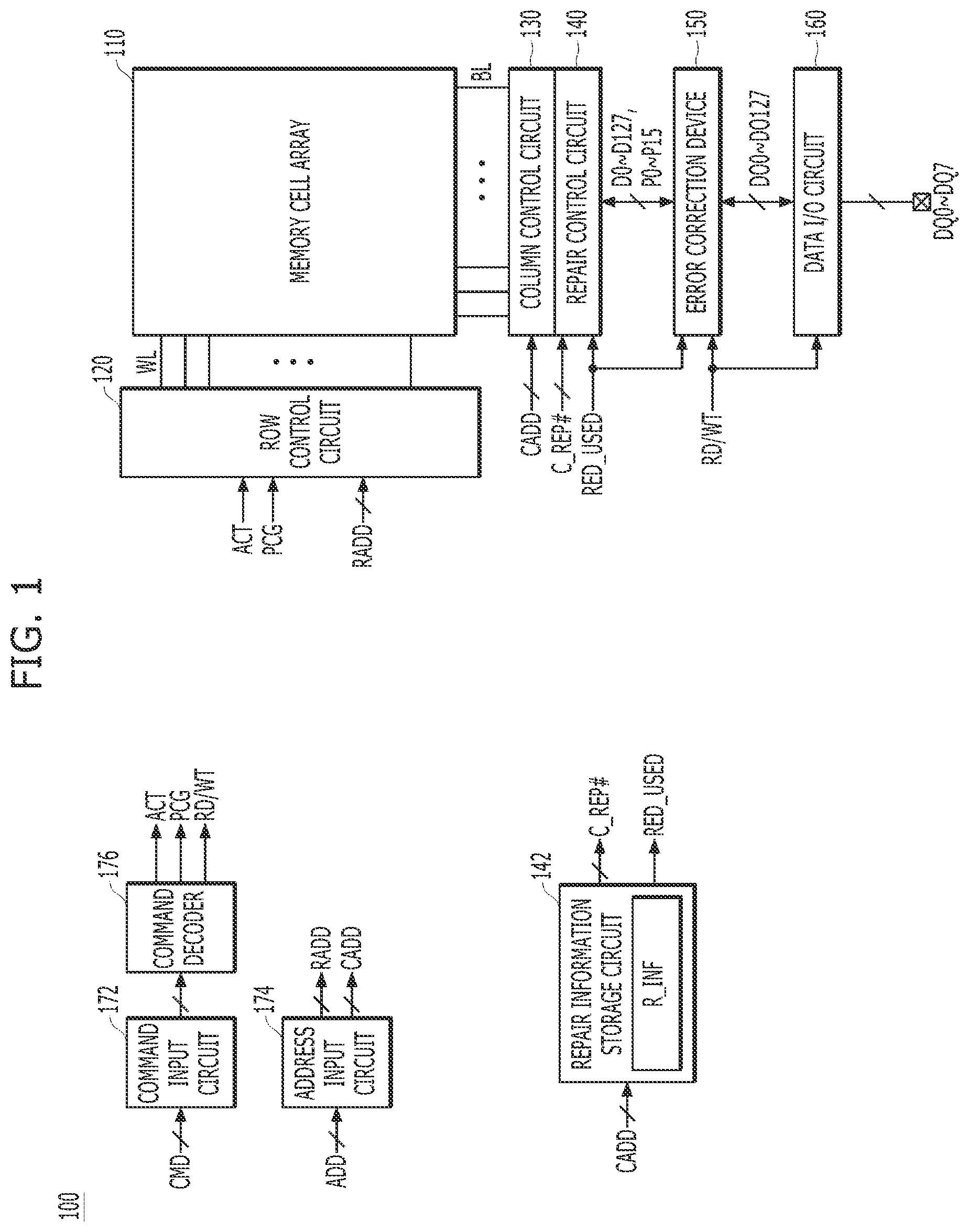 Patent US12100466 — Memory device including error correction device — Figure 1