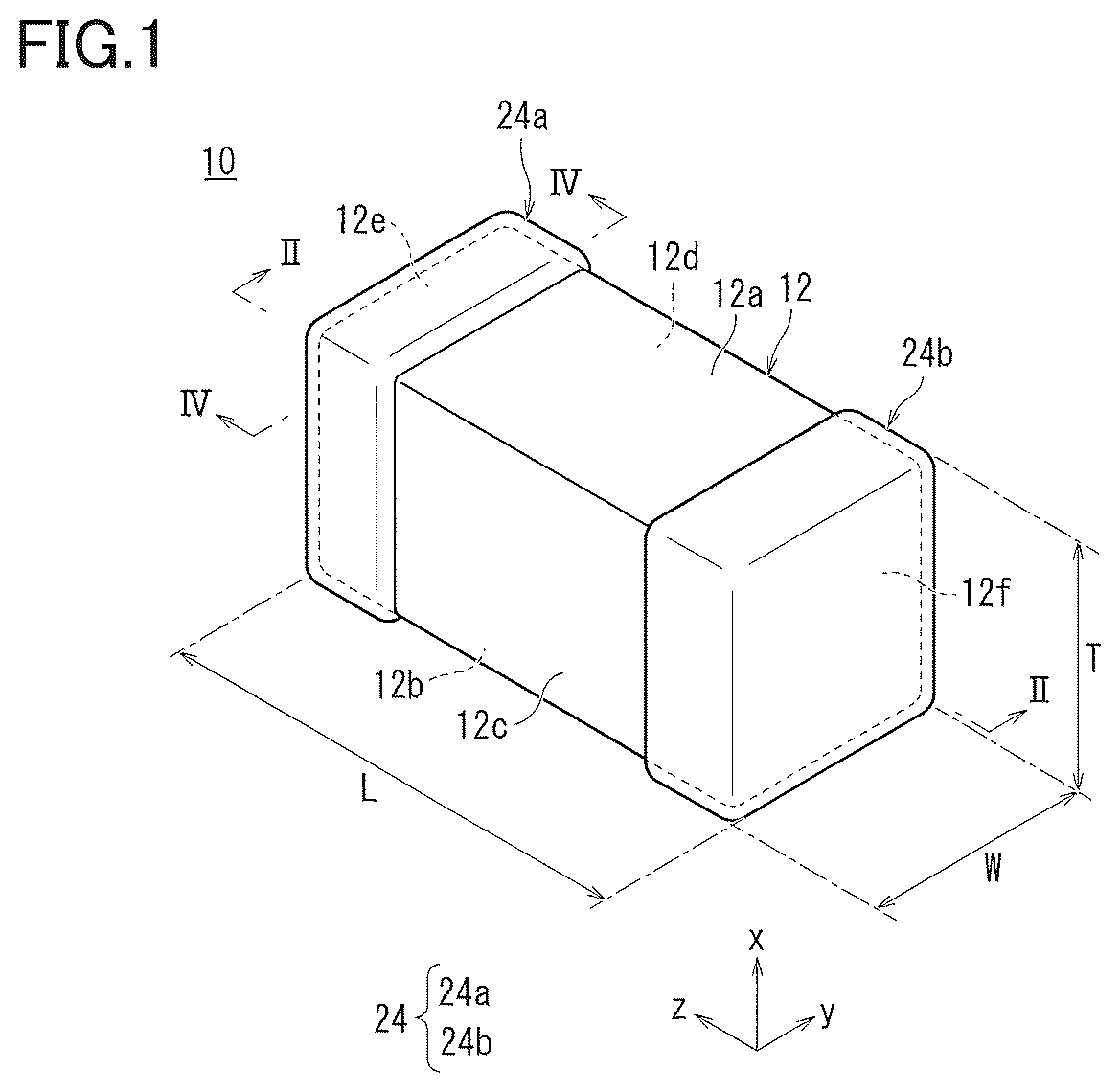 Patent US12100558 — Multilayer ceramic electronic component including multilayer external electrodes with diffused metal in an underlying electrode layer — Figure 1
