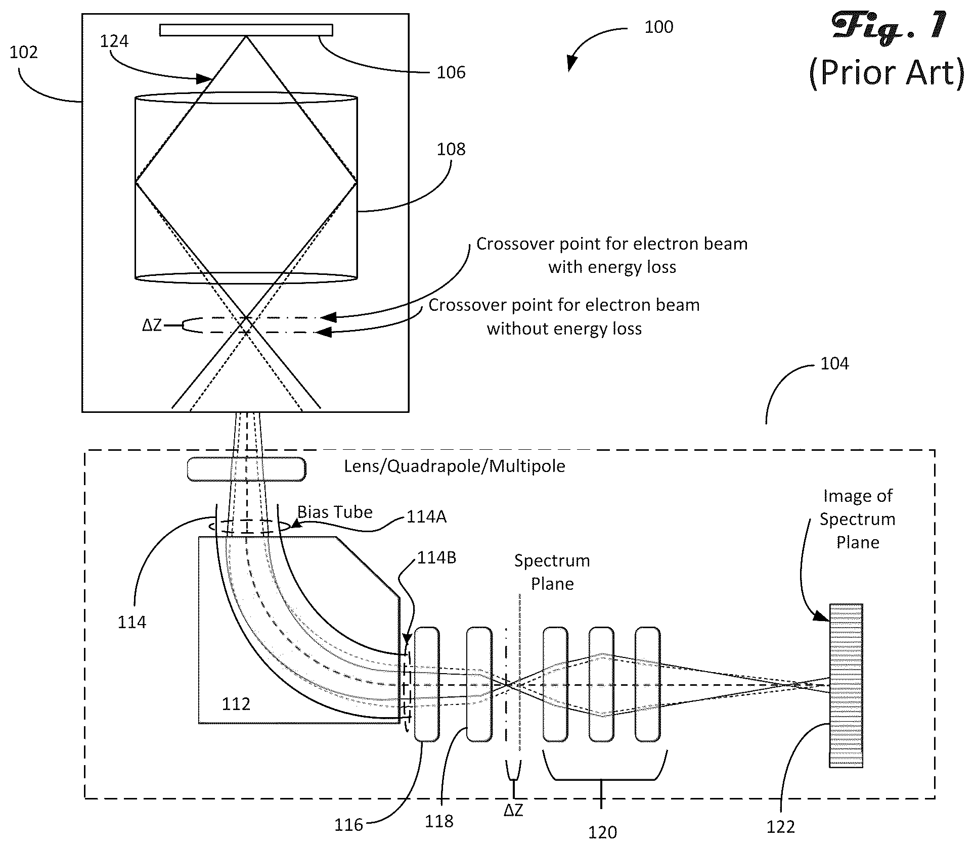 Patent US12100585 — Energy spectrometer with dynamic focus — Figure 1