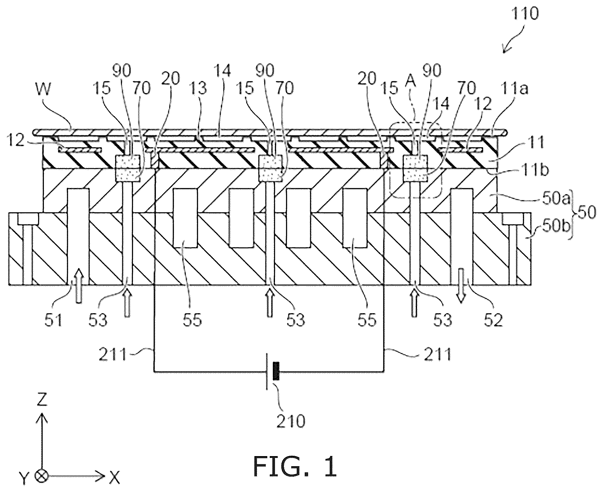 Patent US12100610 — Electrostatic chuck and processing apparatus — Figure 1