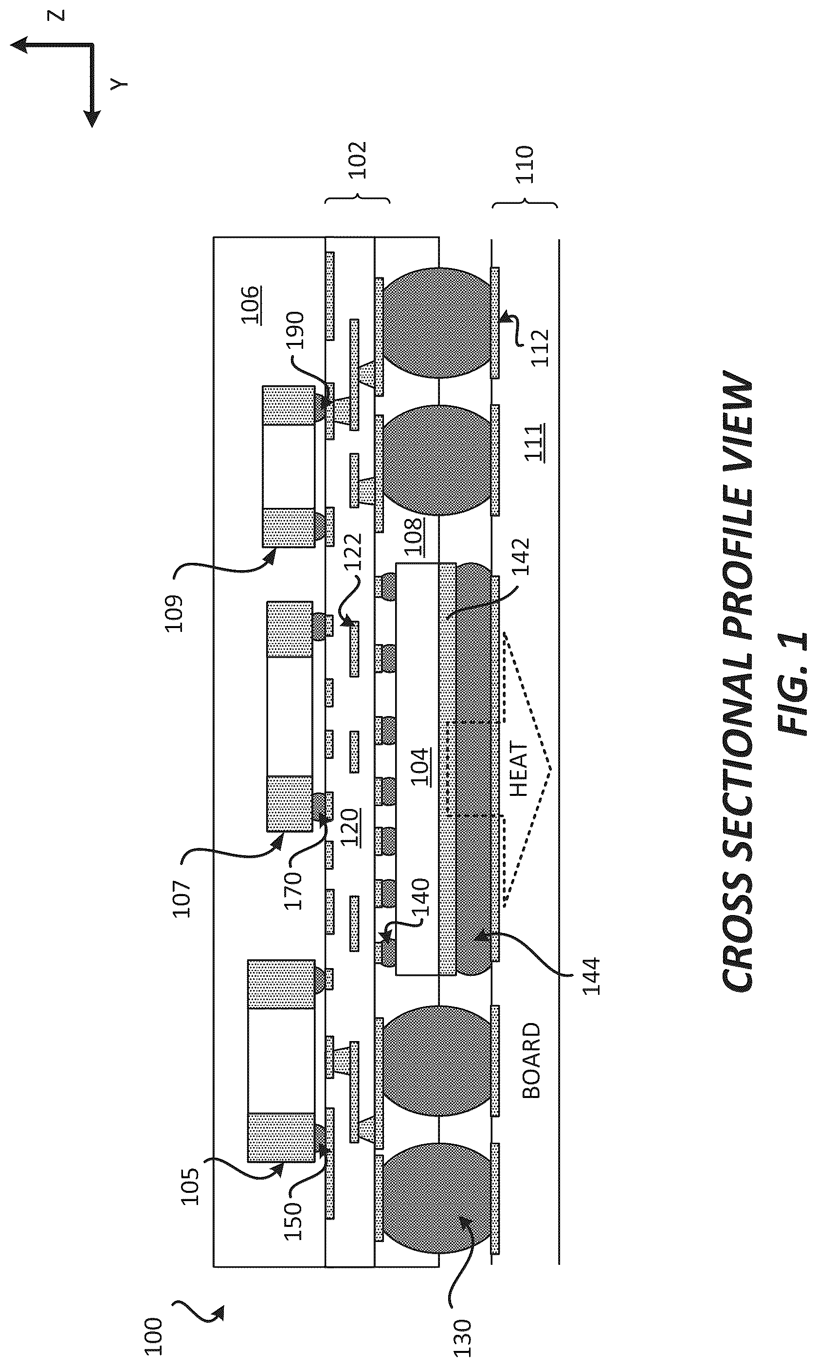 Patent US12100649 — Package comprising an integrated device with a back side metal layer — Figure 1