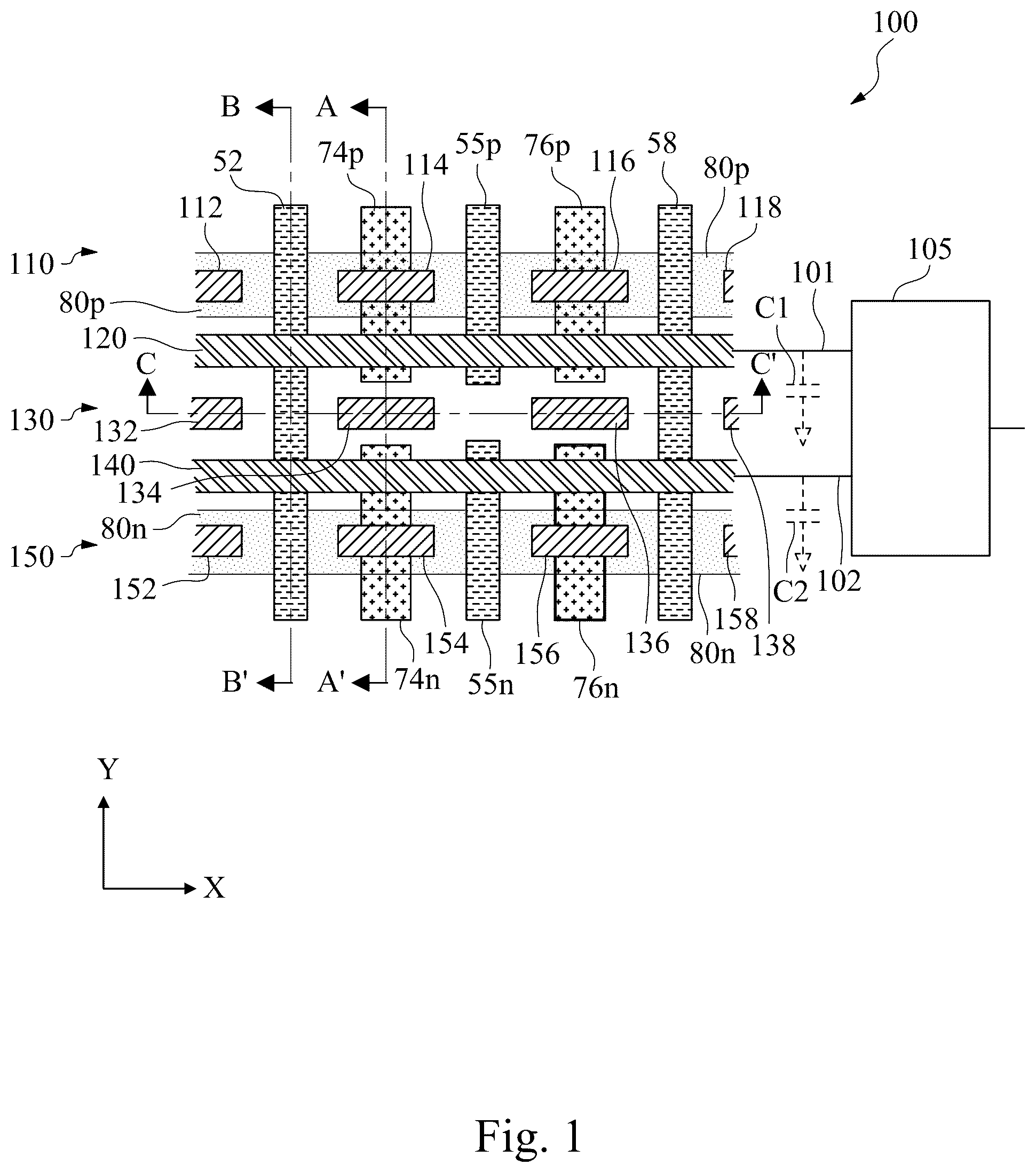 Patent US12100655 Figure 1 – Integrated circuits having signal lines formed with double patterning