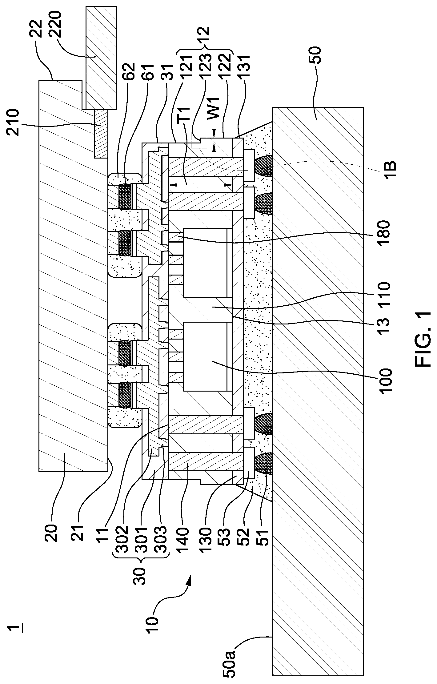 Patent US12100697 — Semiconductor package structure — Figure 1