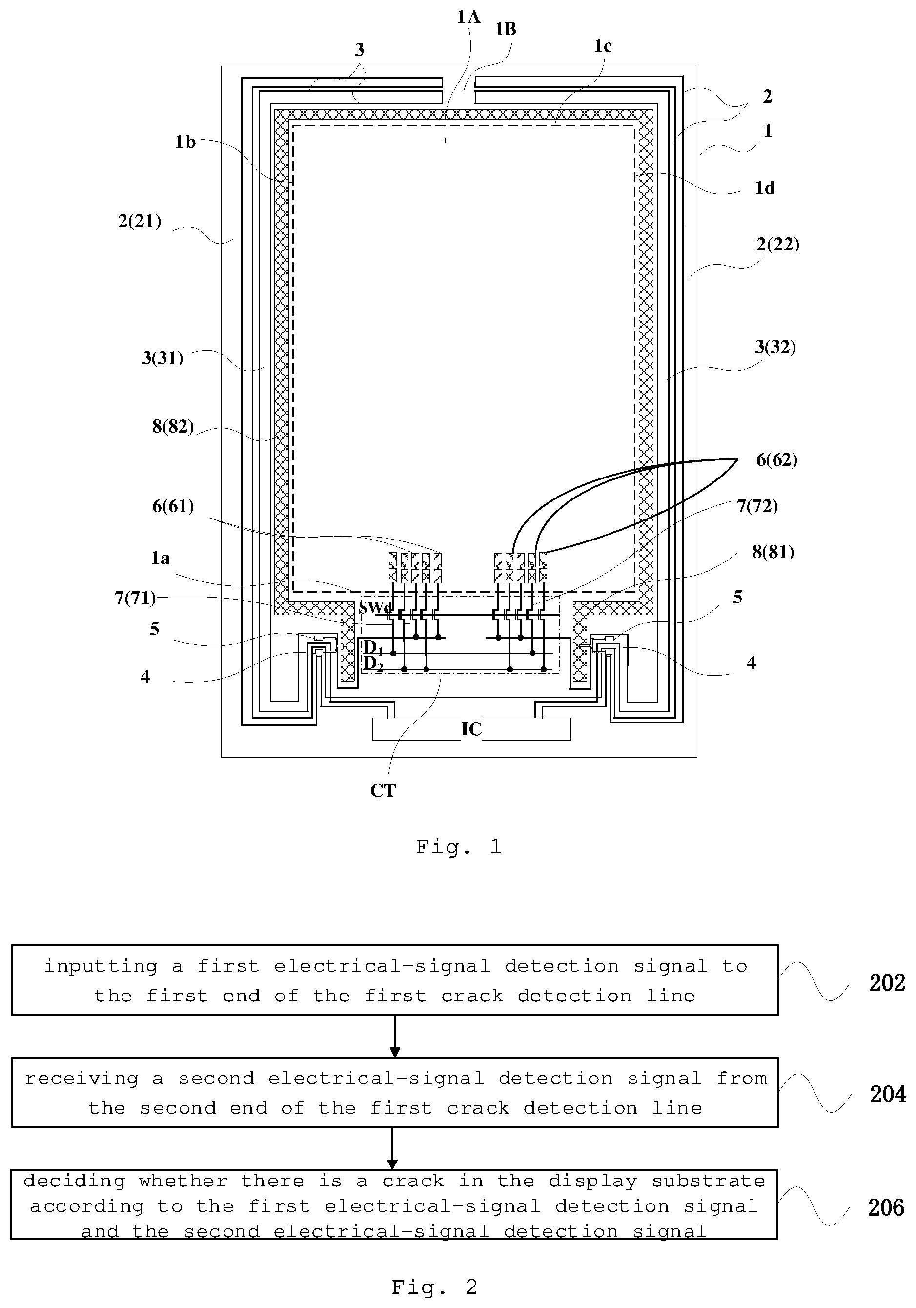 Patent US12100704 — Display substrate, crack detection method thereof and display device — Figure 1