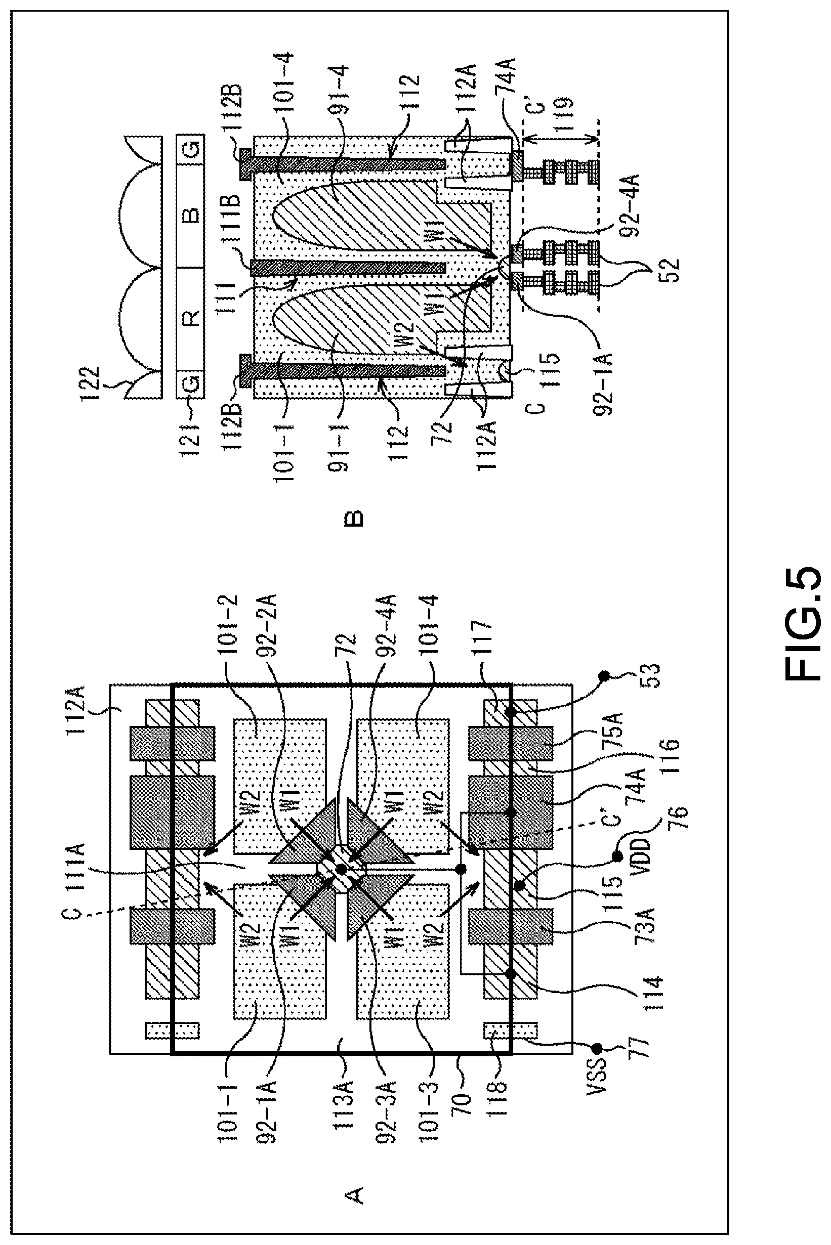 Patent US12100721 Figure 5 – Solid-state image pickup device and electronic apparatus having a divided pixel separation wall