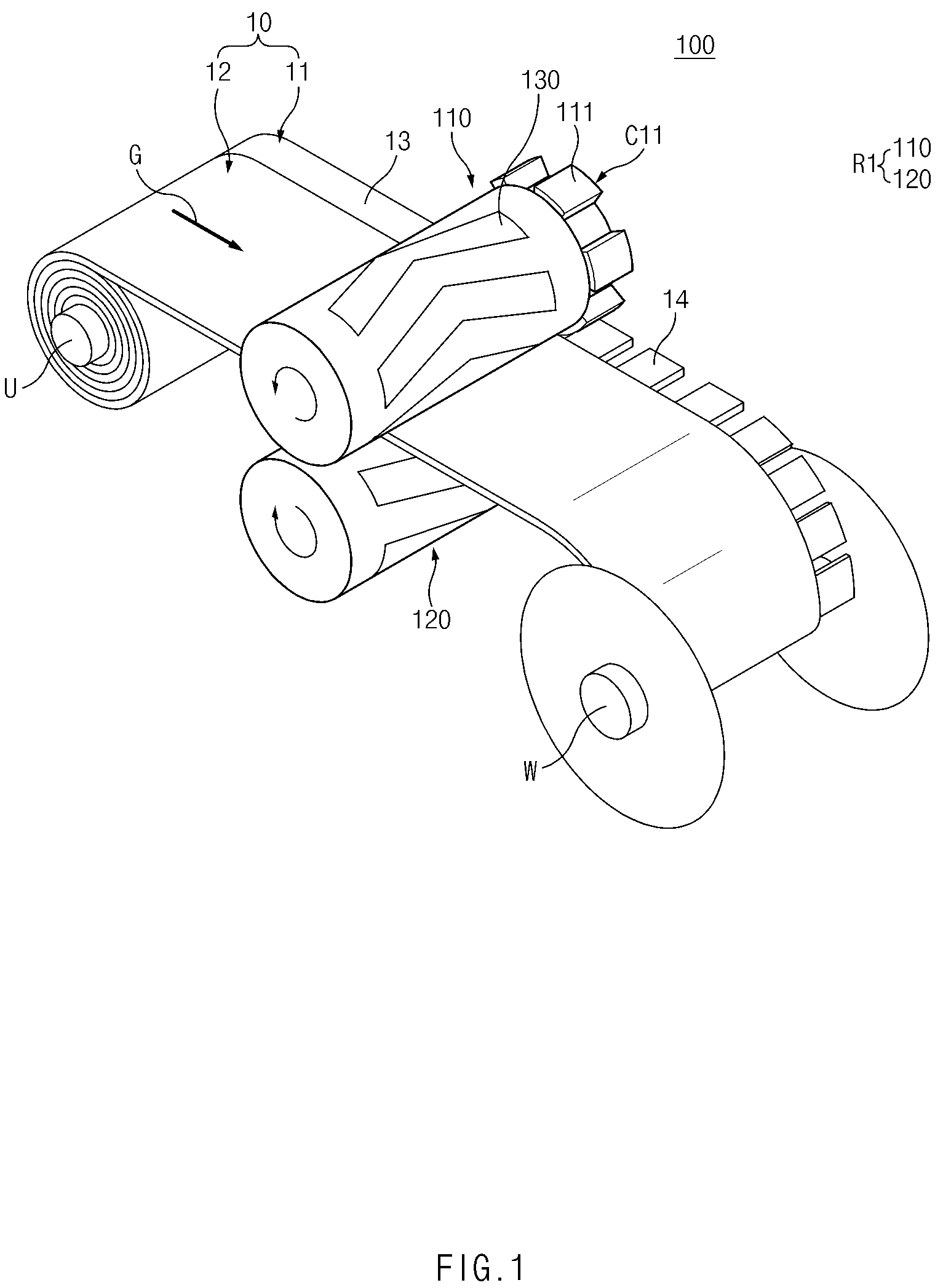 Patent US12100827 — Apparatus for manufacturing electrode for secondary battery, electrode for secondary battery manufactured therethrough, and secondary battery — Figure 1